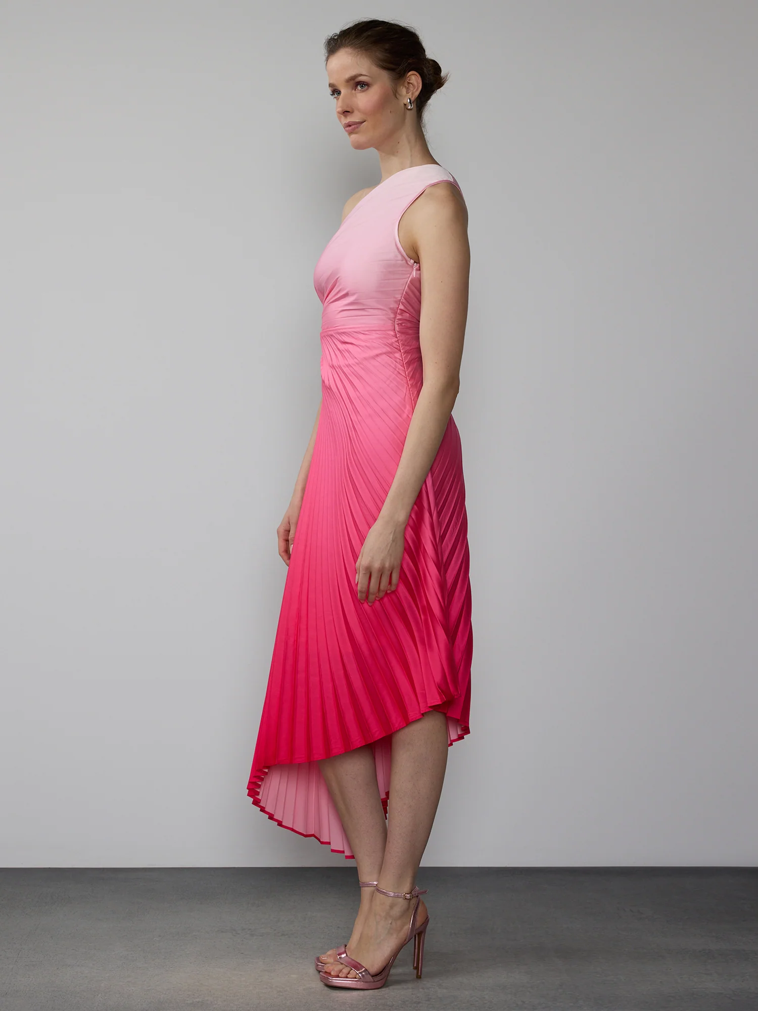 One Shoulder Dip Dye Pleated Dress - Image 2