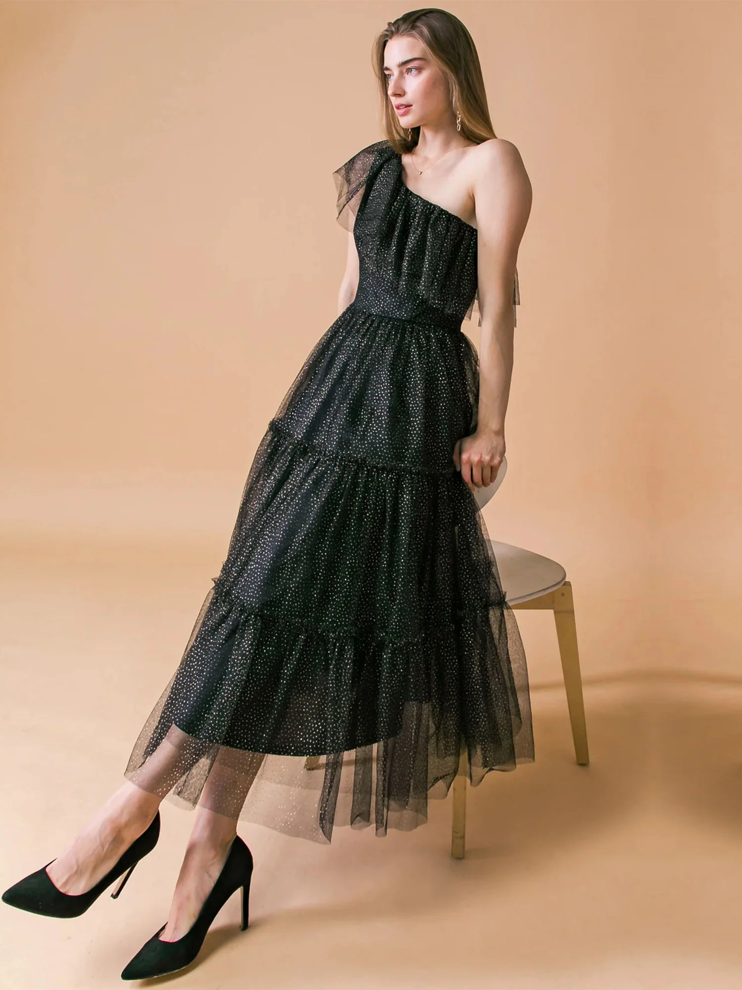 Flying Tomato One Shoulder Glitter Tiered Dress - Brands We Love - Image 6