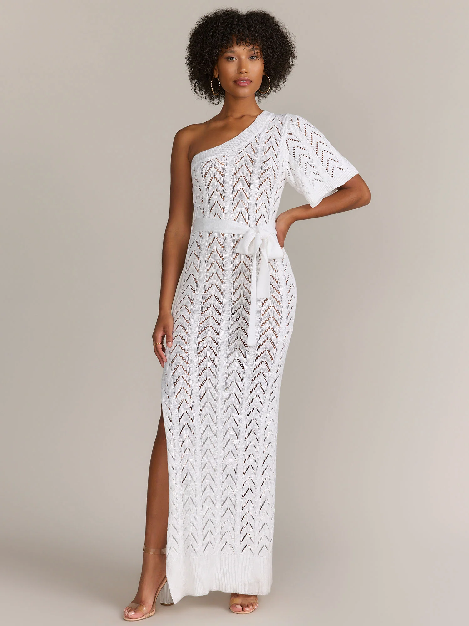 One Shoulder Pointelle Maxi Dress - Gilli