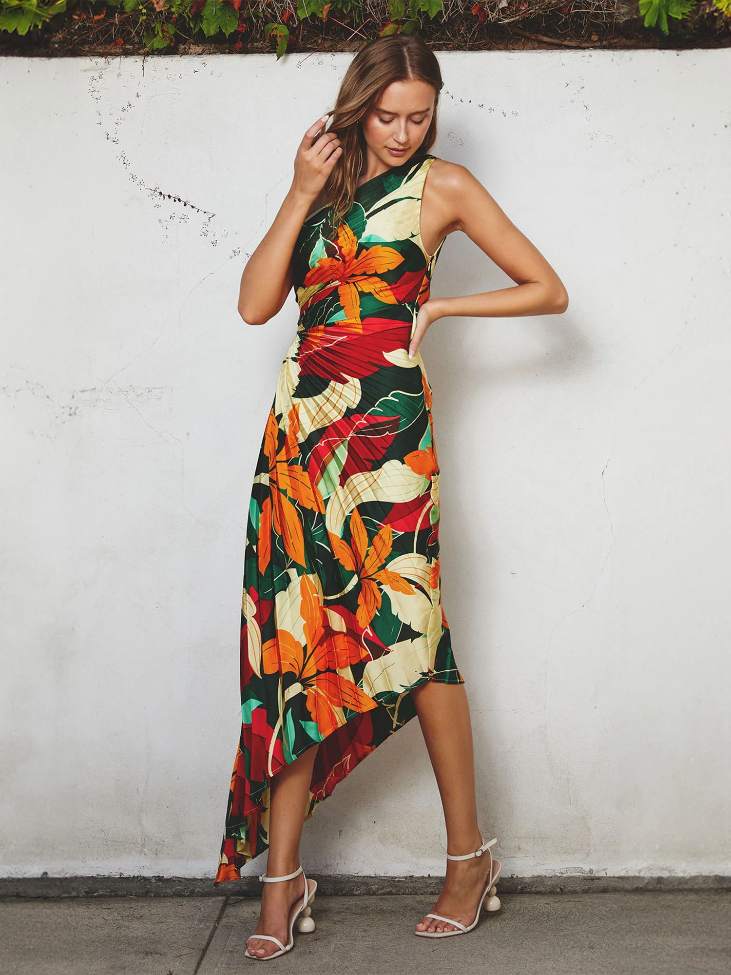 Dress Forum One Shoulder Floral Pleated Dress - Brands We Love - Image 4