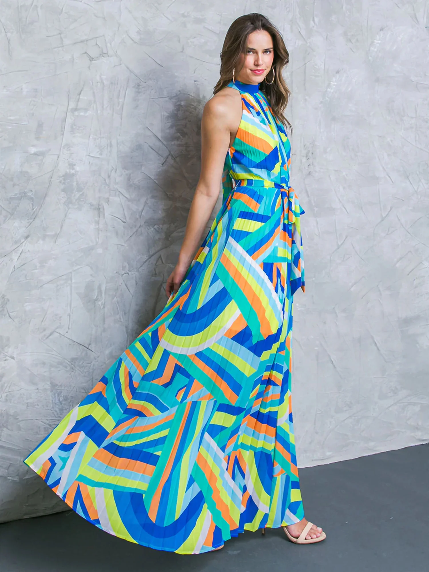 Flying Tomato Printed Pleated Woven Halter Maxi Dress - Brands We Love - Image 3