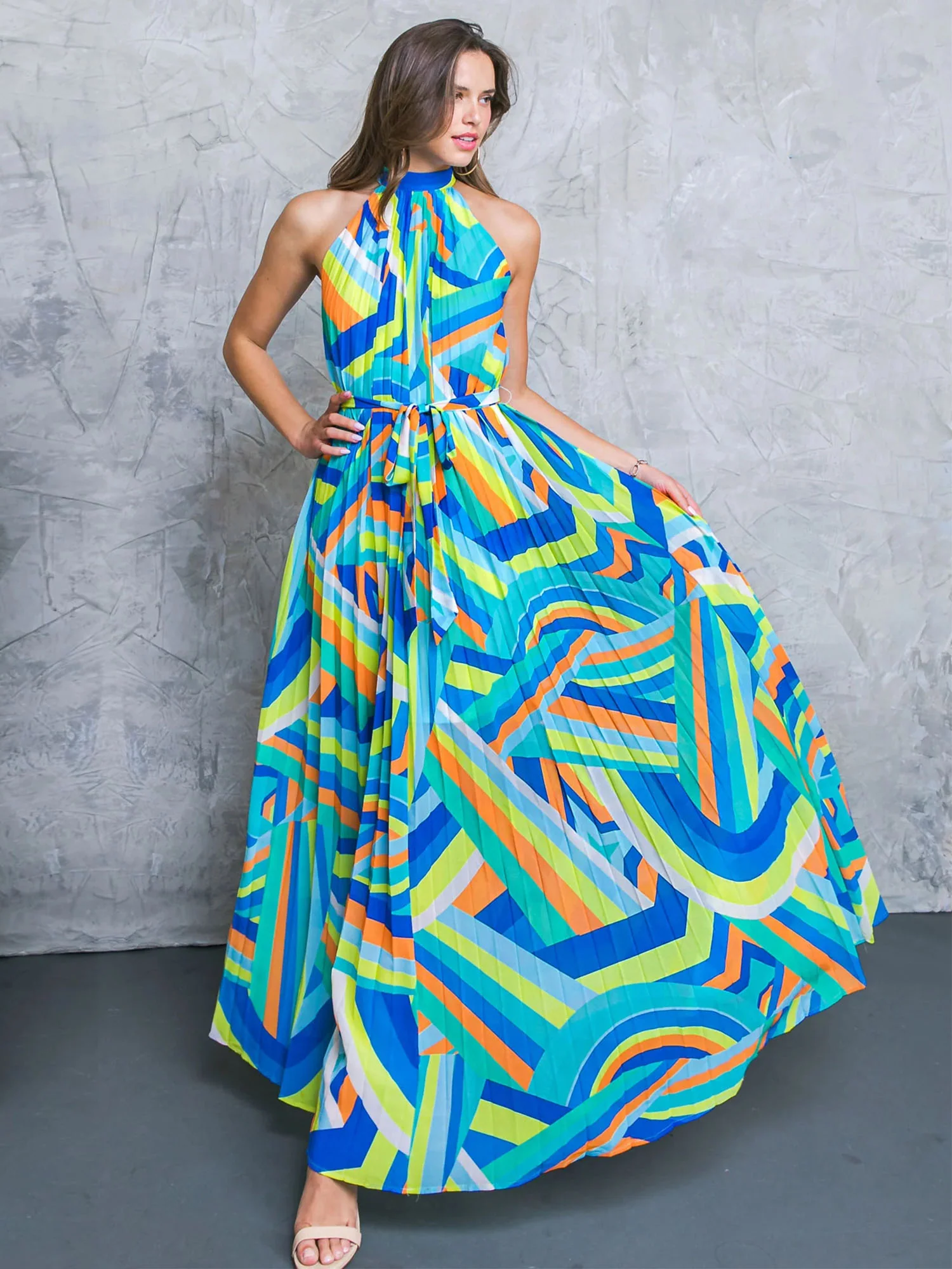 Flying Tomato Printed Pleated Woven Halter Maxi Dress - Brands We Love - Image 4