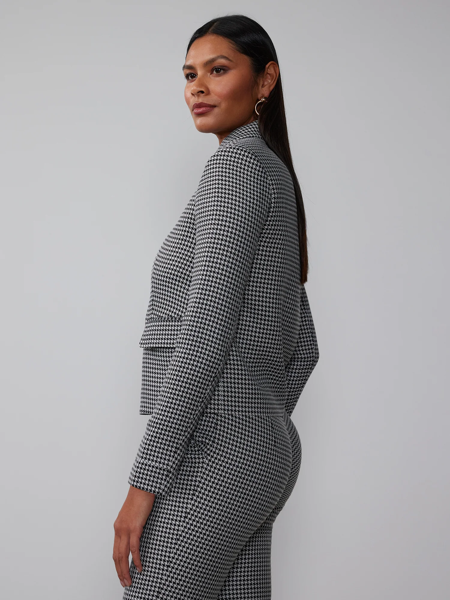 Houndstooth Collared Cropped Jacket - Image 2