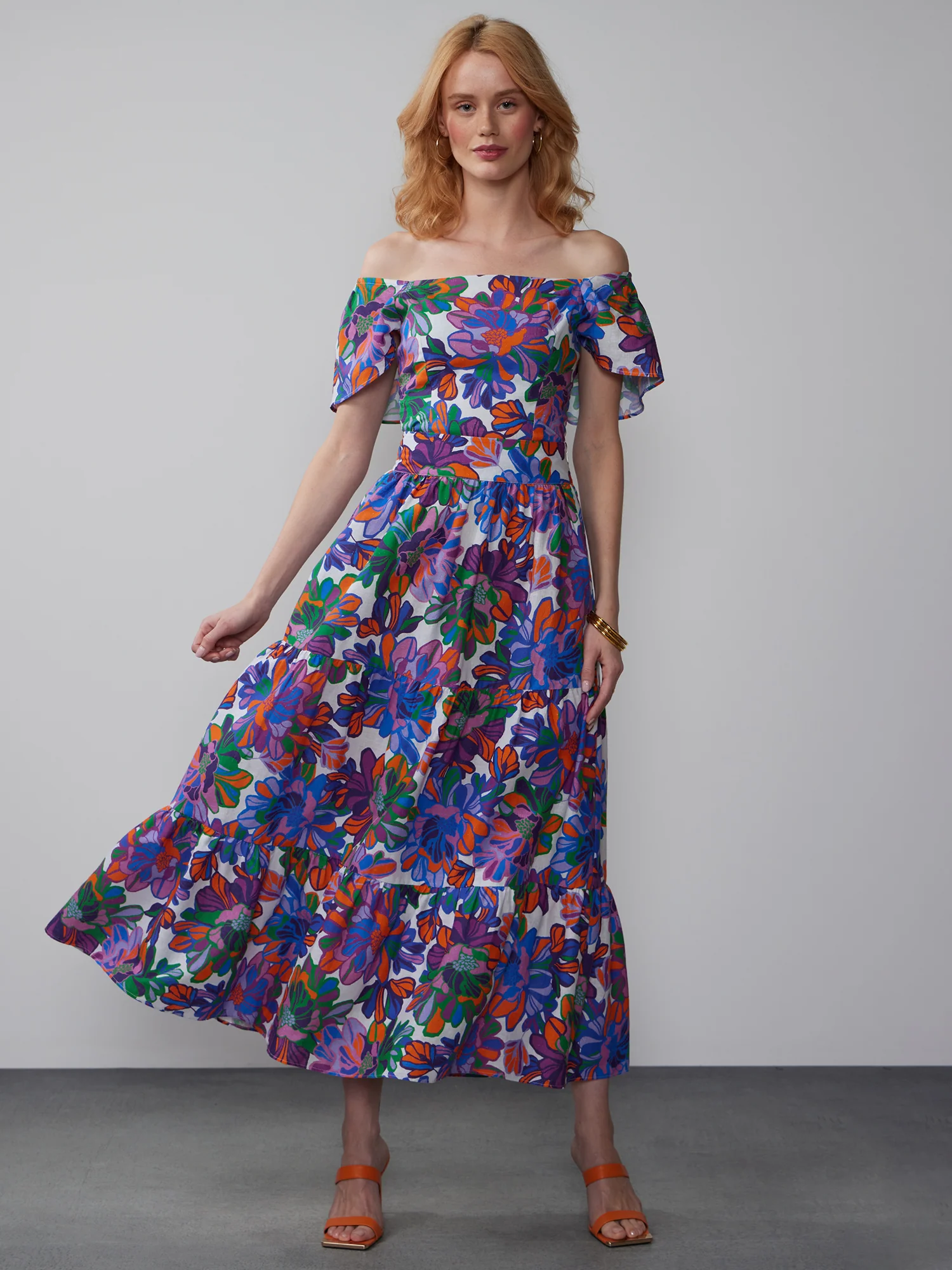 Printed Linen Tiered Skirt