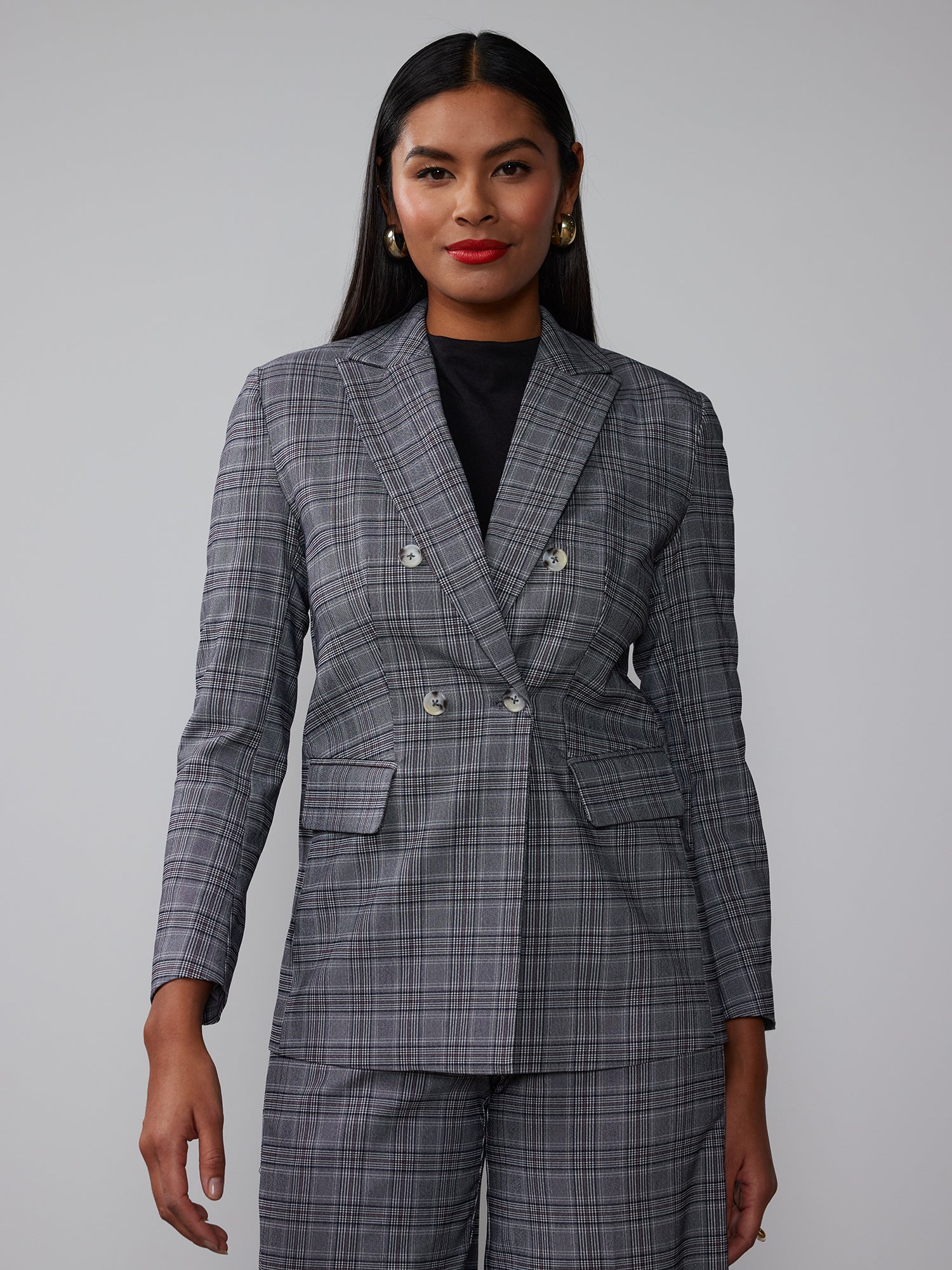 Double Breasted Plaid Blazer