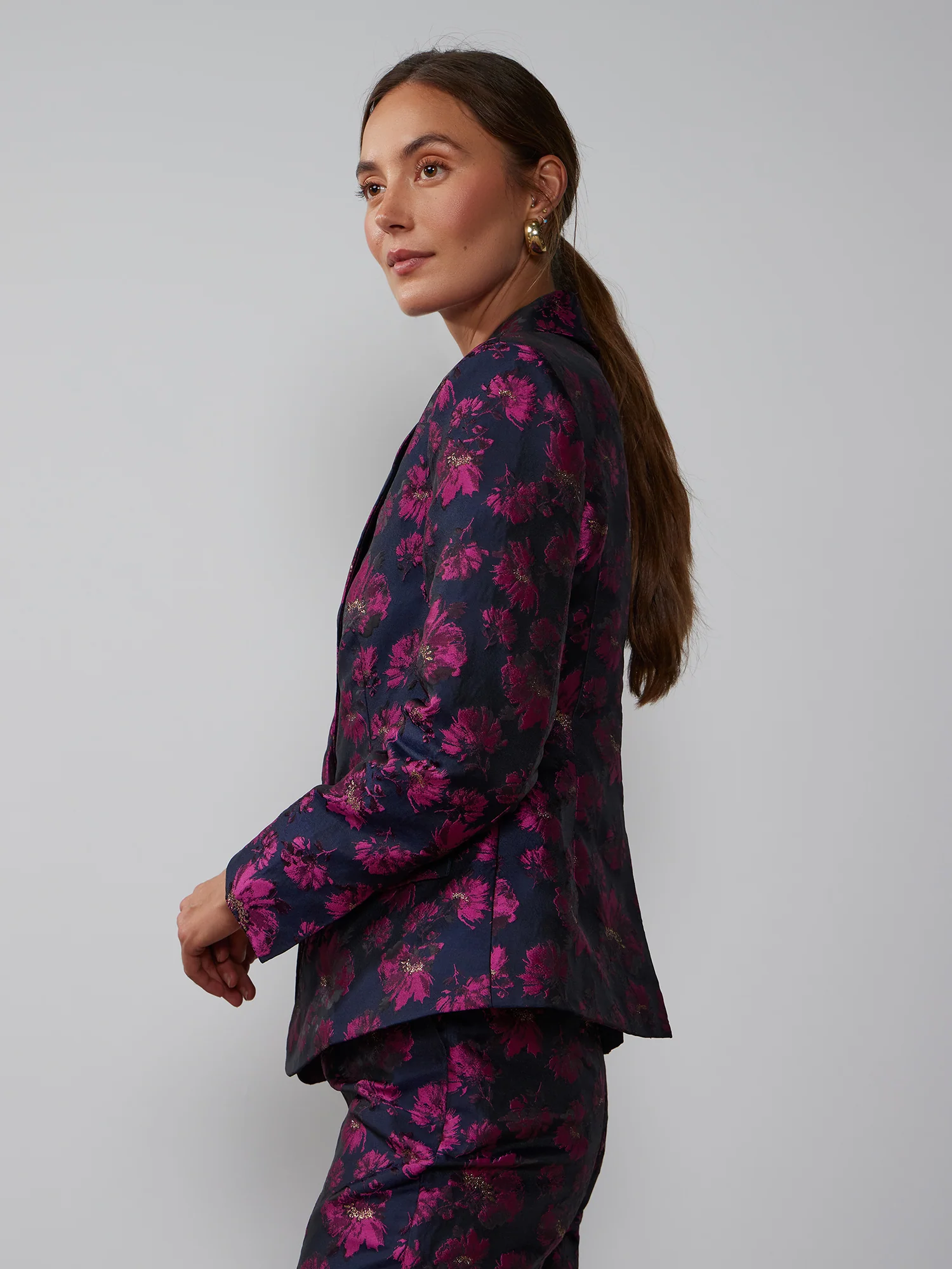 Floral Jacquard Single Breasted Blazer - Image 2