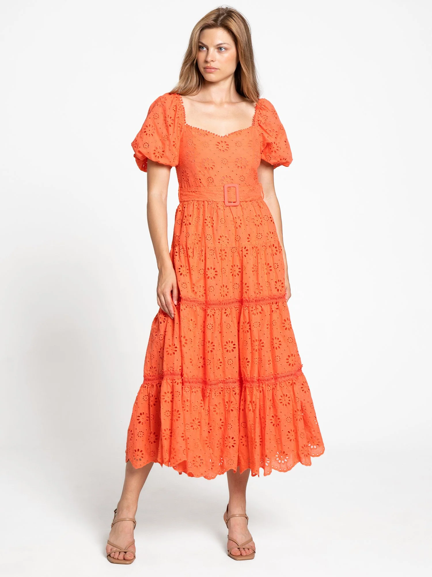 Just Me Short Sleeve Belted Eyelet Midi Dress - Brands We Love - Image 2