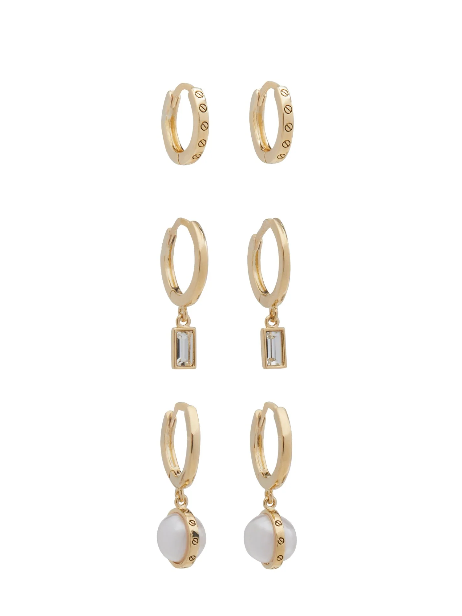 14K Gold 3 Piece Pearl Huggies Set