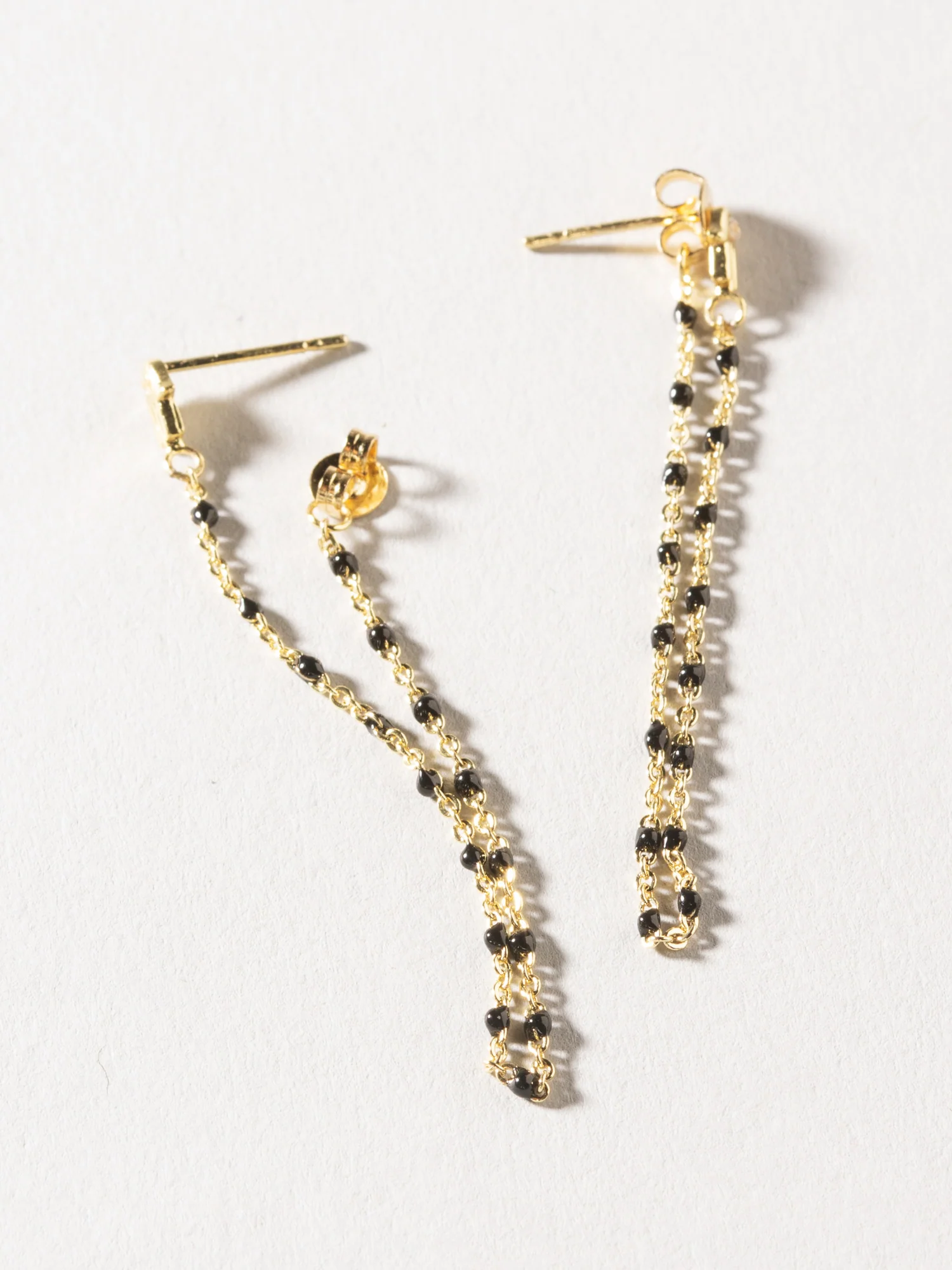 14K Gold Front Back Beaded Chain Earrings - Image 3