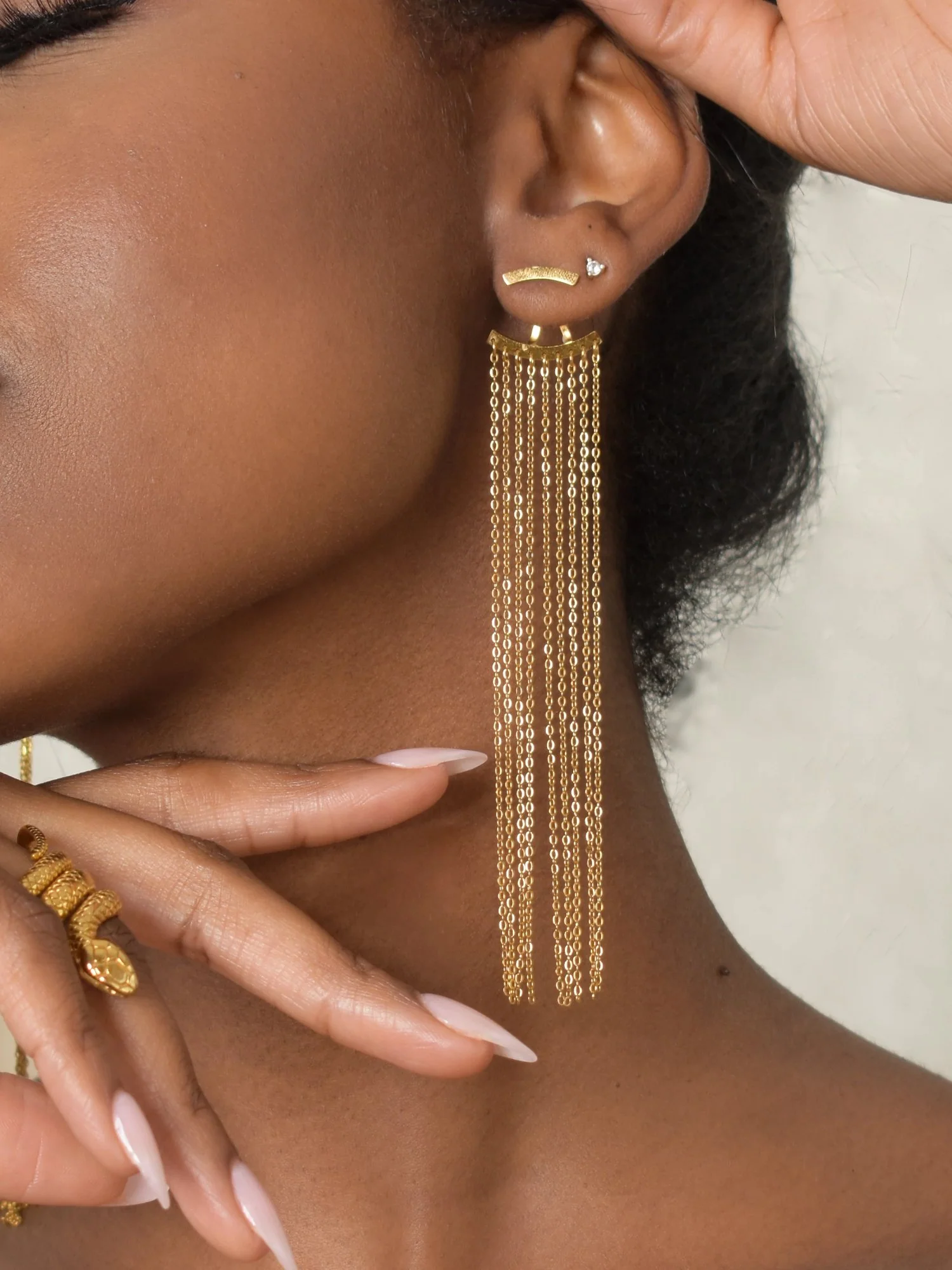 Simone The Label 14K Gold Plated Chain Tassel Front Earrings - Brands We Love - Image 3