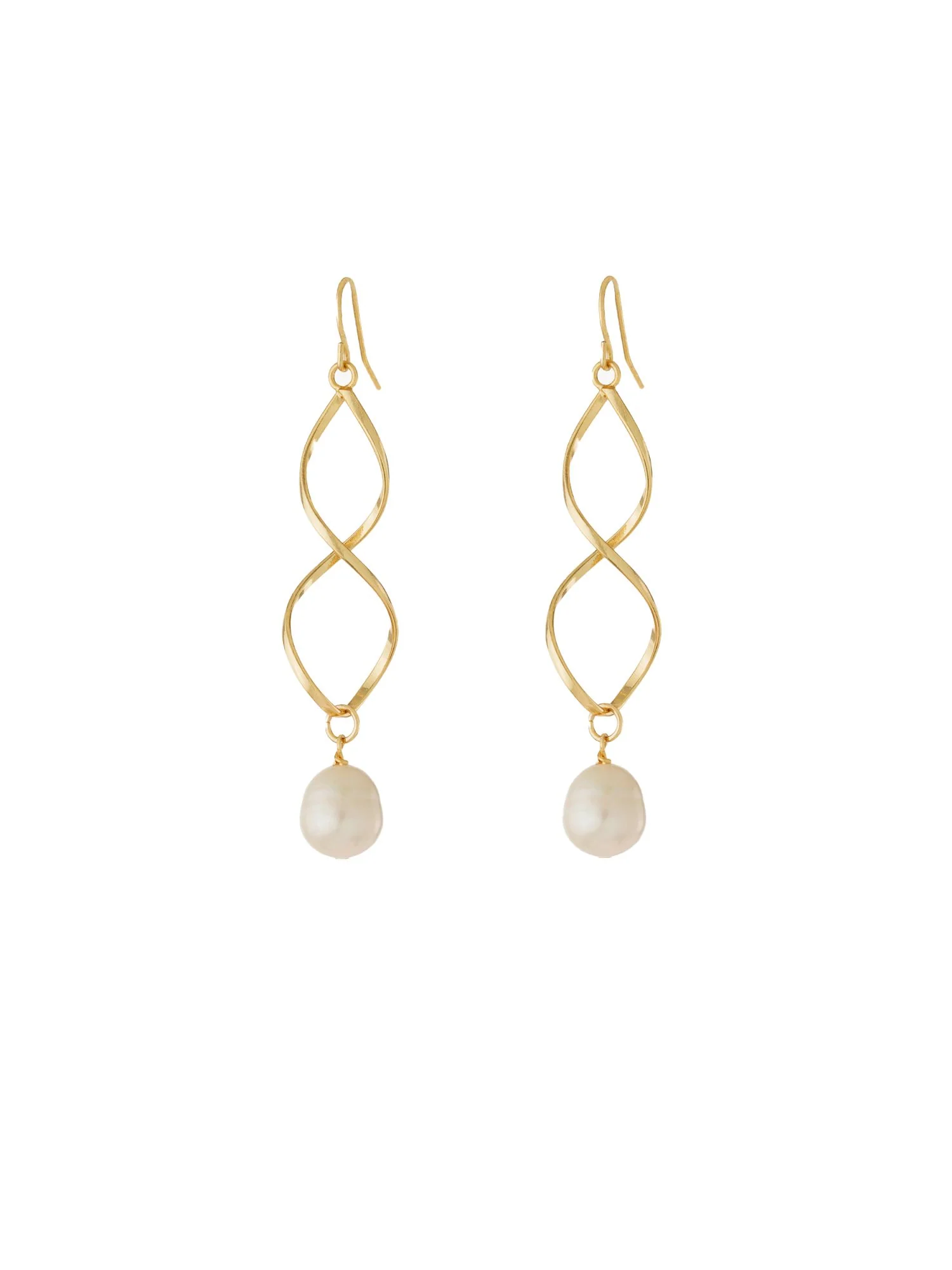 14K Gold Twisted Freshwater Pearl Earrings - Image 2