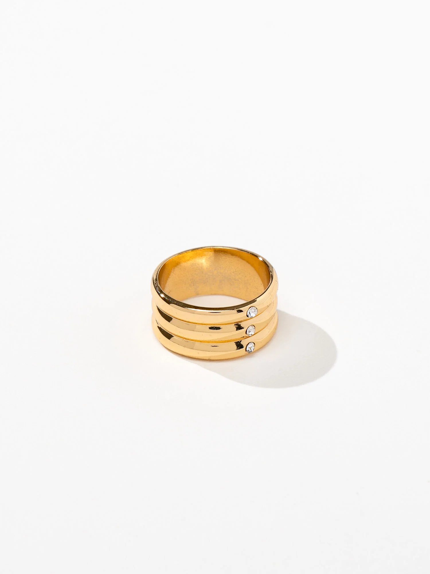 18K Gold Plated Triple Row CZ Ring - LA Radiant