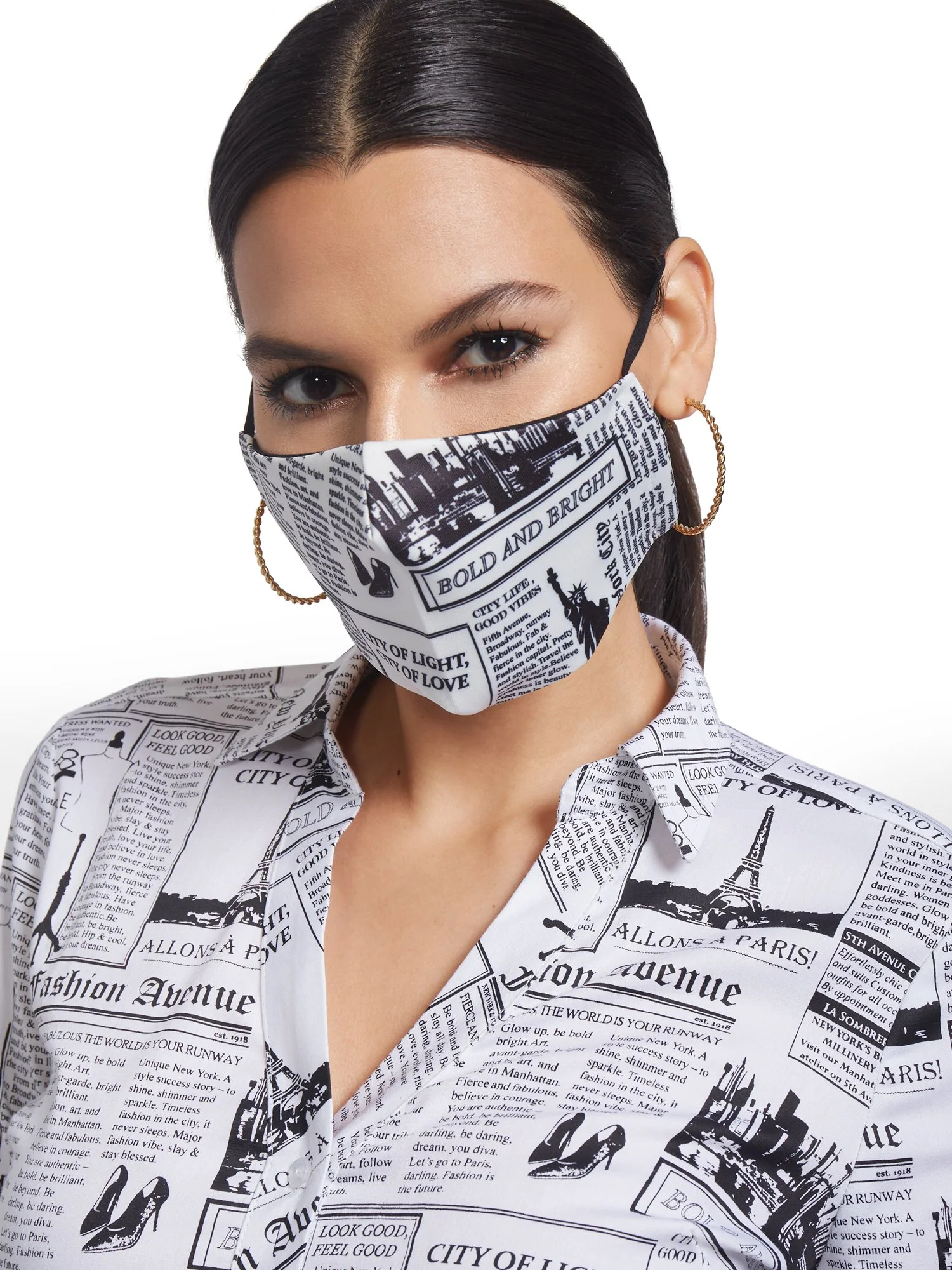 2-Mask Set - Newspaper Print & Solid - Image 3
