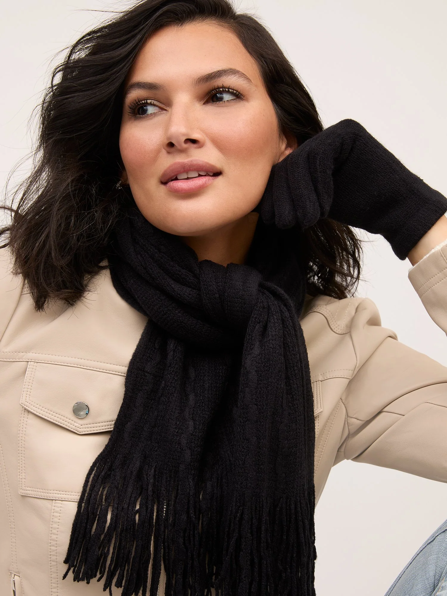 2-Piece Cable-Knit Scarf & Gloves Set - Image 3