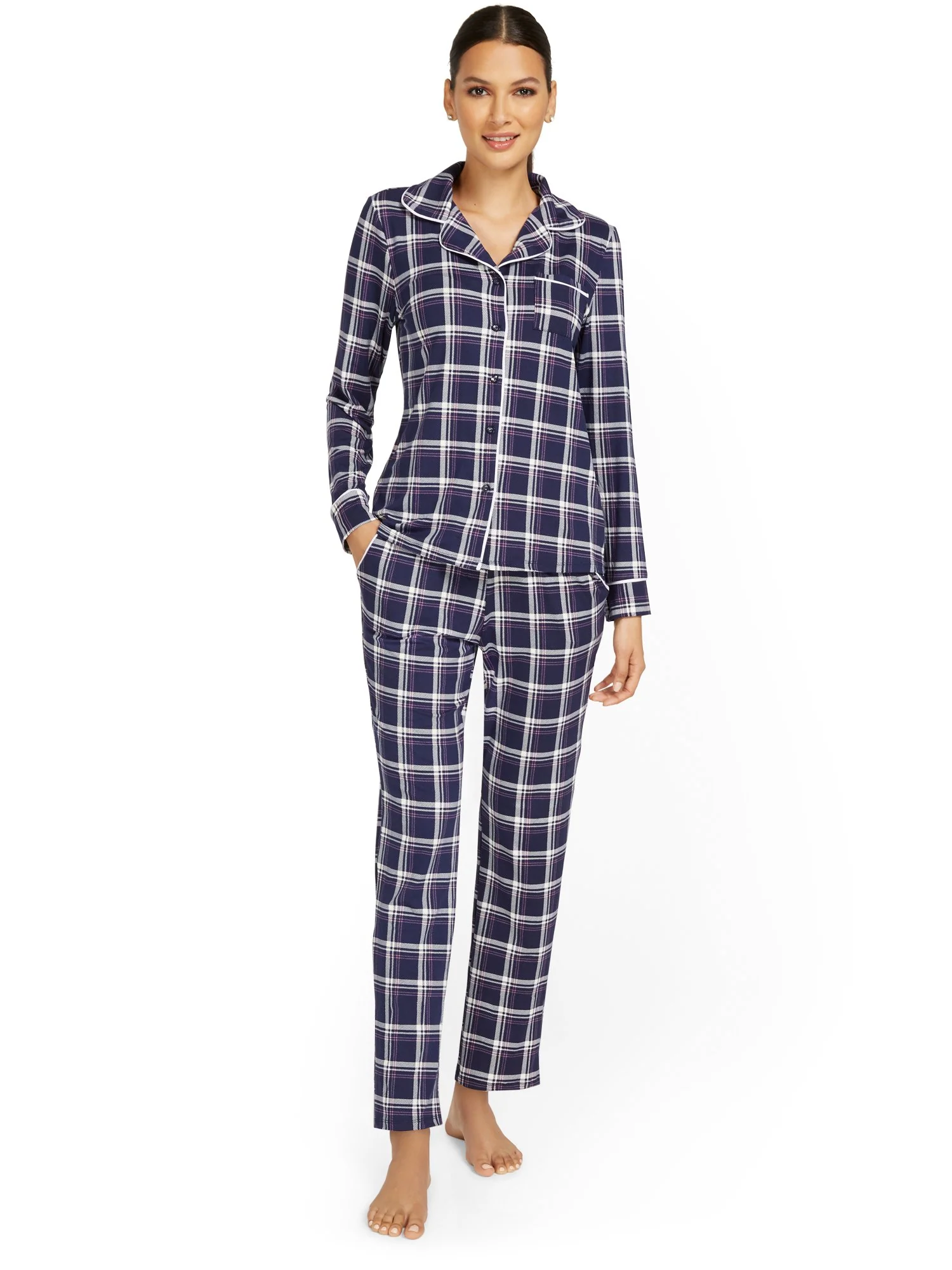 2-Piece Check-Print Pajama Set