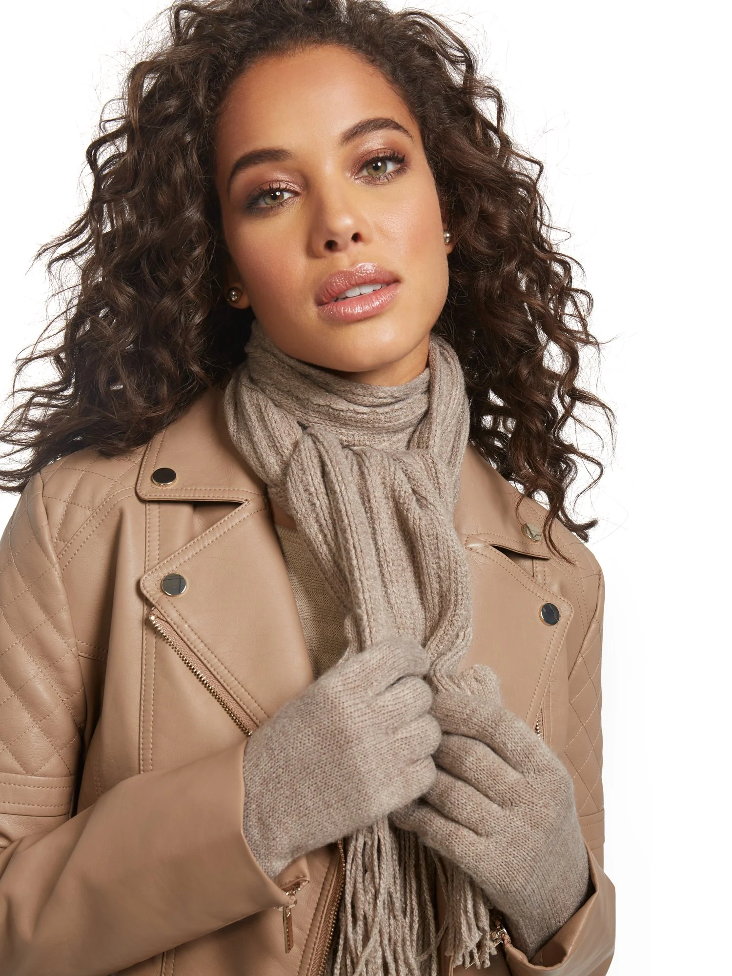 2-Piece Honeycomb Knit Scarf & Gloves Set - Image 13
