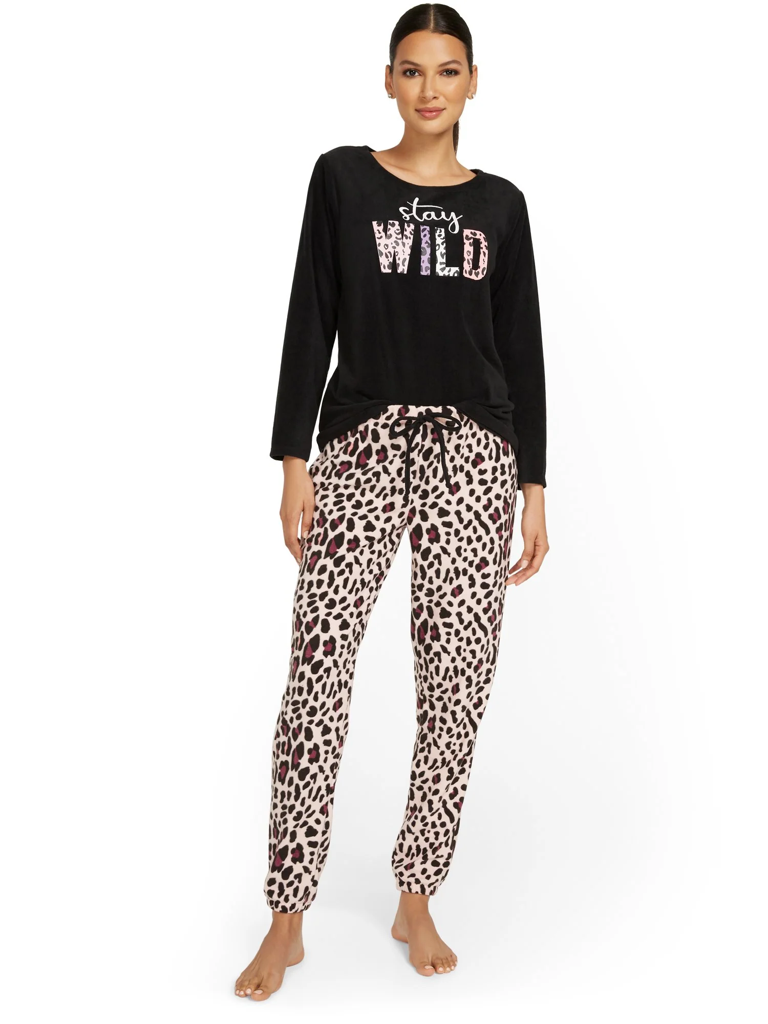 2-Piece Leopard-Print Graphic Pajama Set