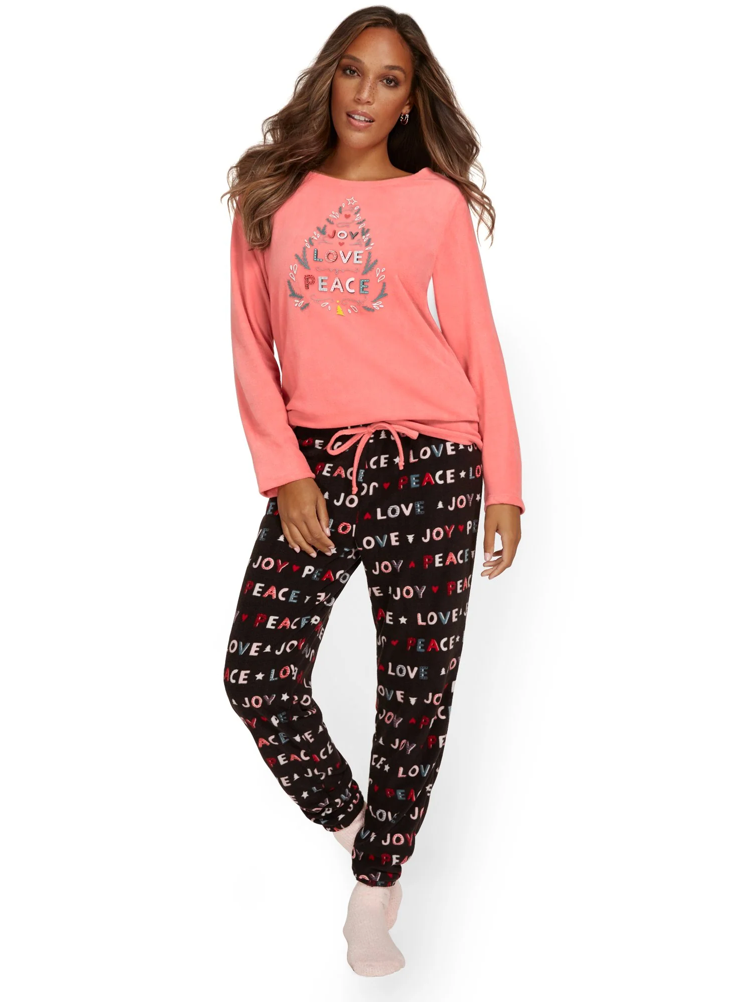 2-Piece Love Peace Graphic Pajama Set - Image 2