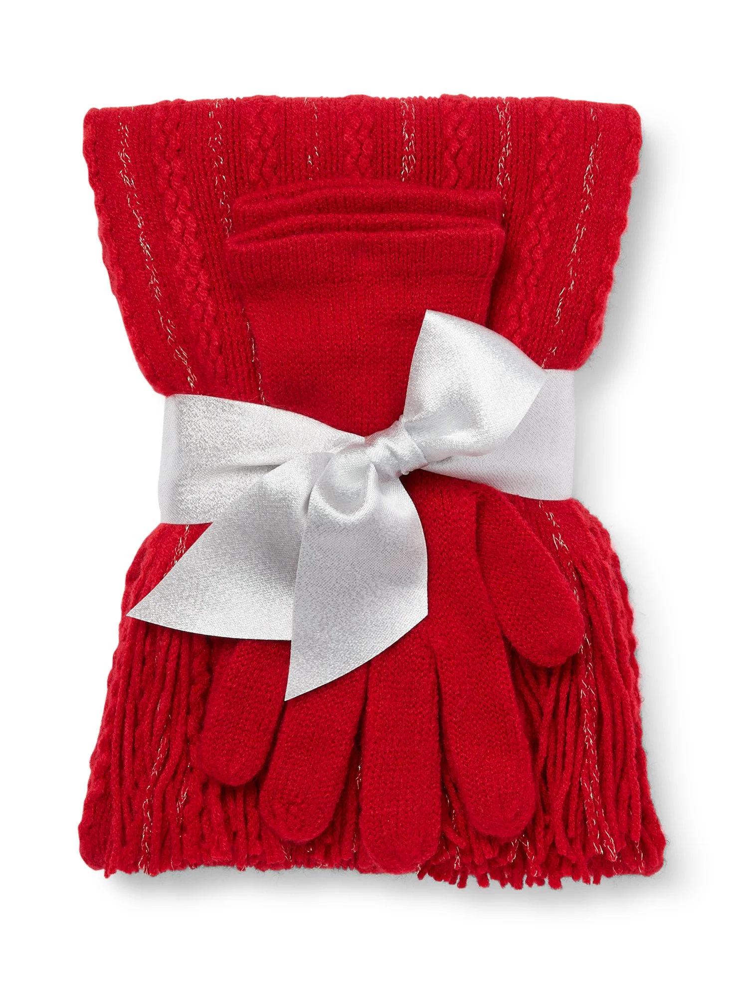 2-Piece Metallic Thread Scarf & Gloves Set - Image 12