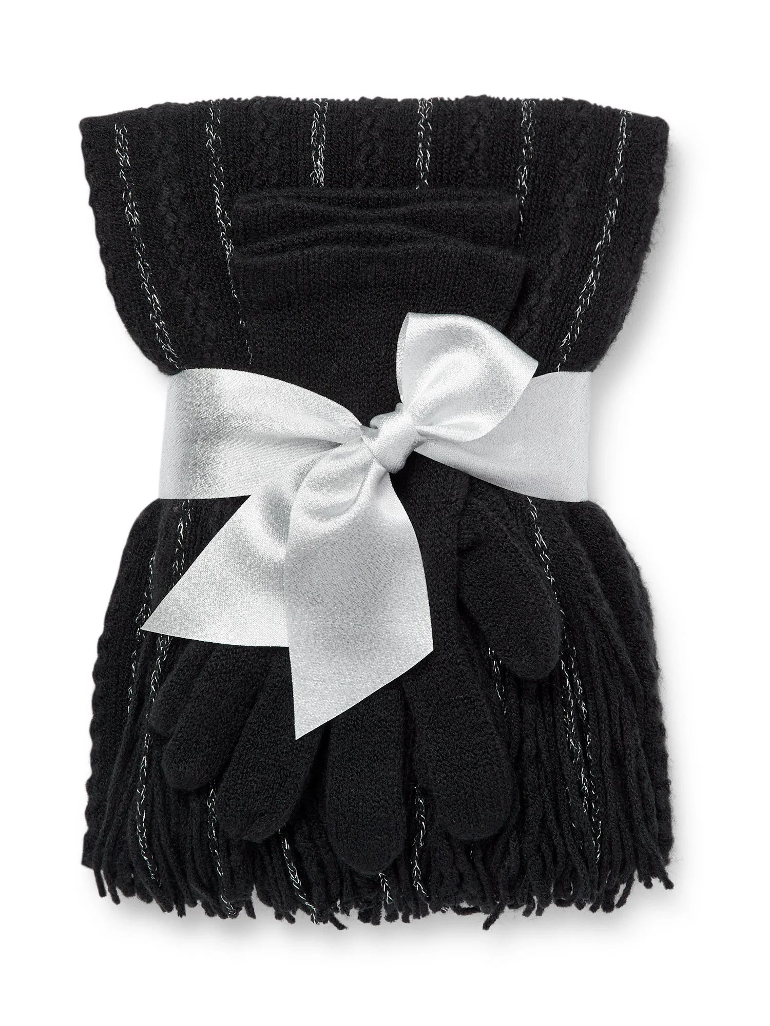 2-Piece Metallic Thread Scarf & Gloves Set - Image 2