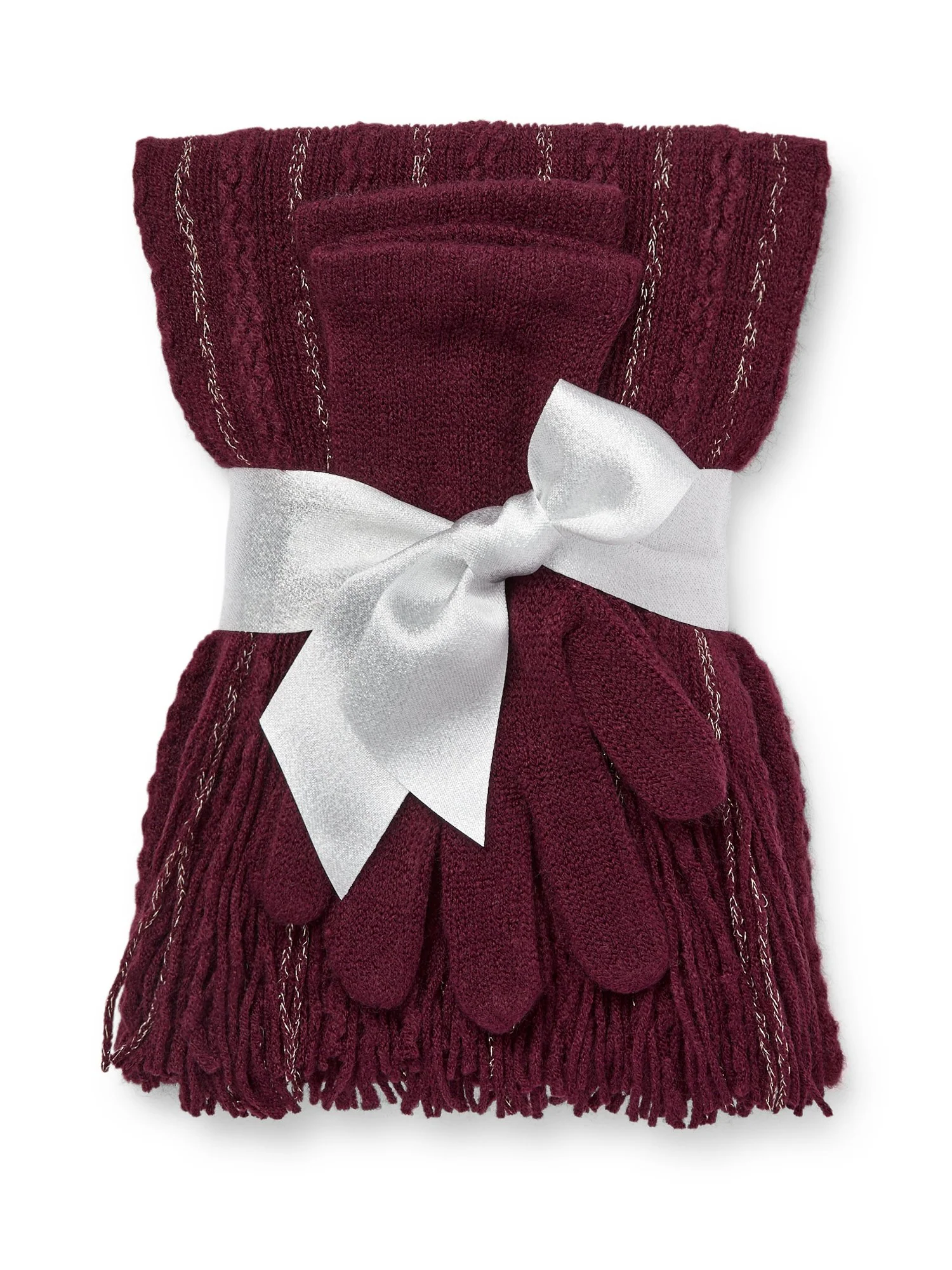 2-Piece Metallic Thread Scarf & Gloves Set - Image 23