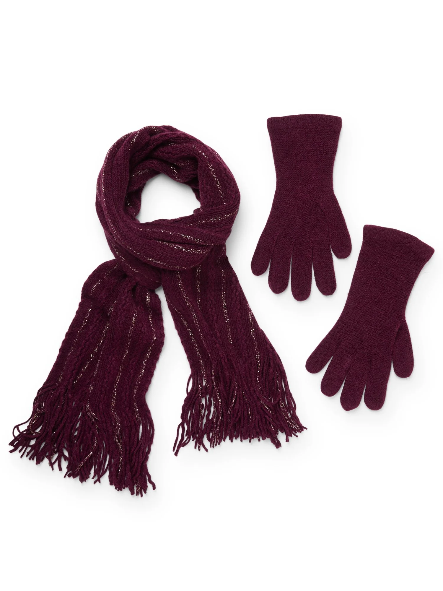 2-Piece Metallic Thread Scarf & Gloves Set - Image 25