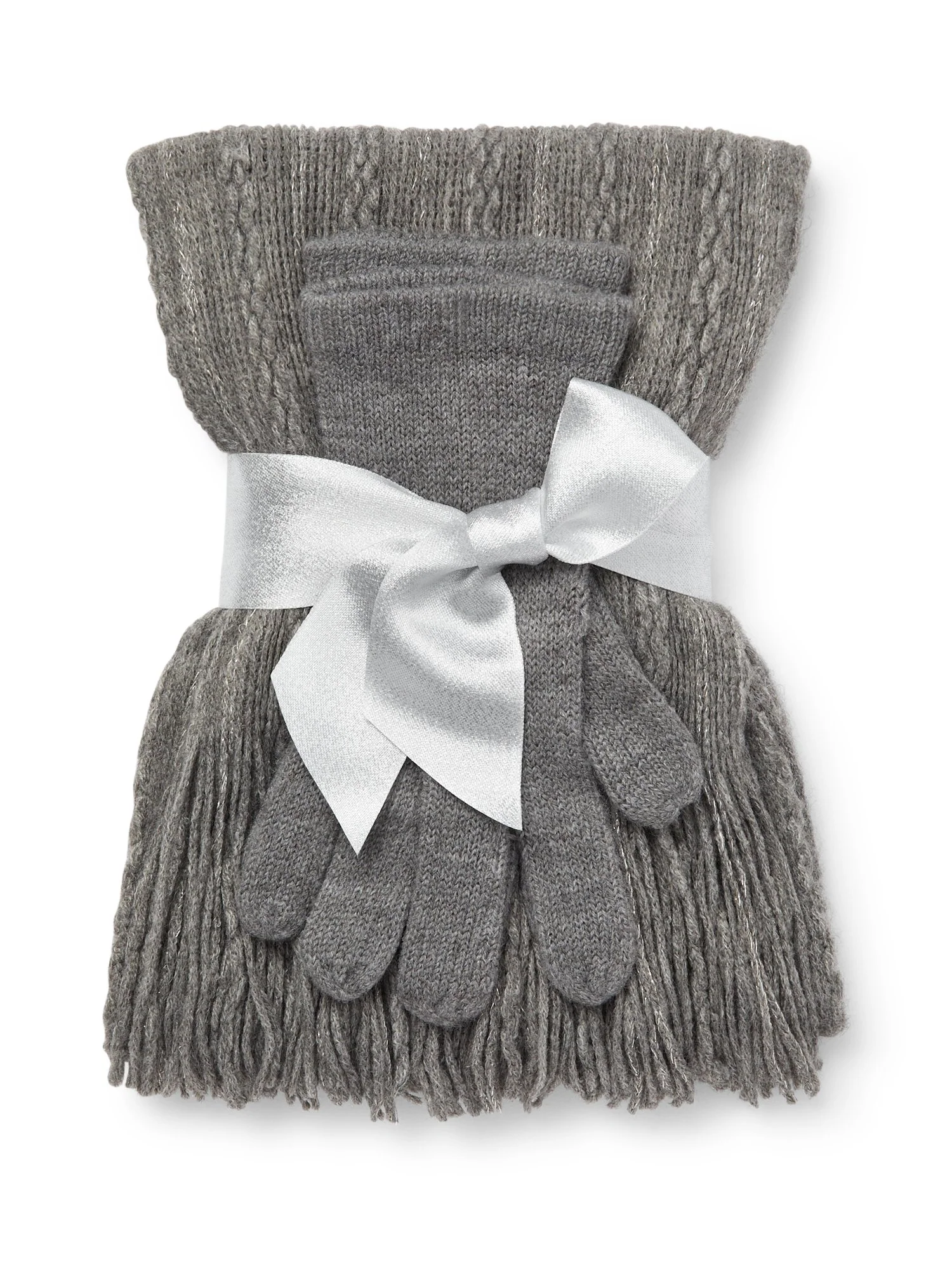 2-Piece Metallic Thread Scarf & Gloves Set - Image 4