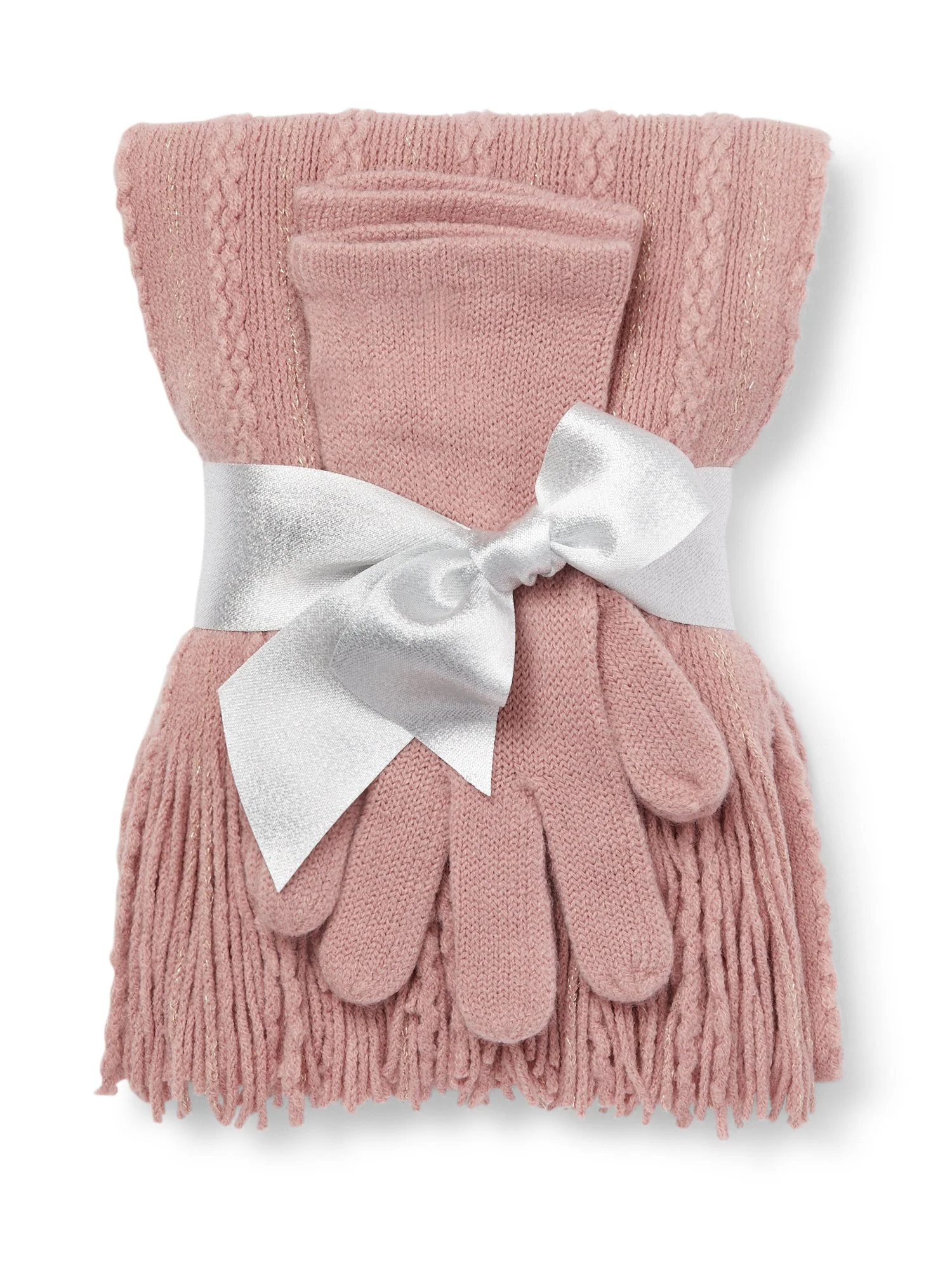 2-Piece Metallic Thread Scarf & Gloves Set - Image 9