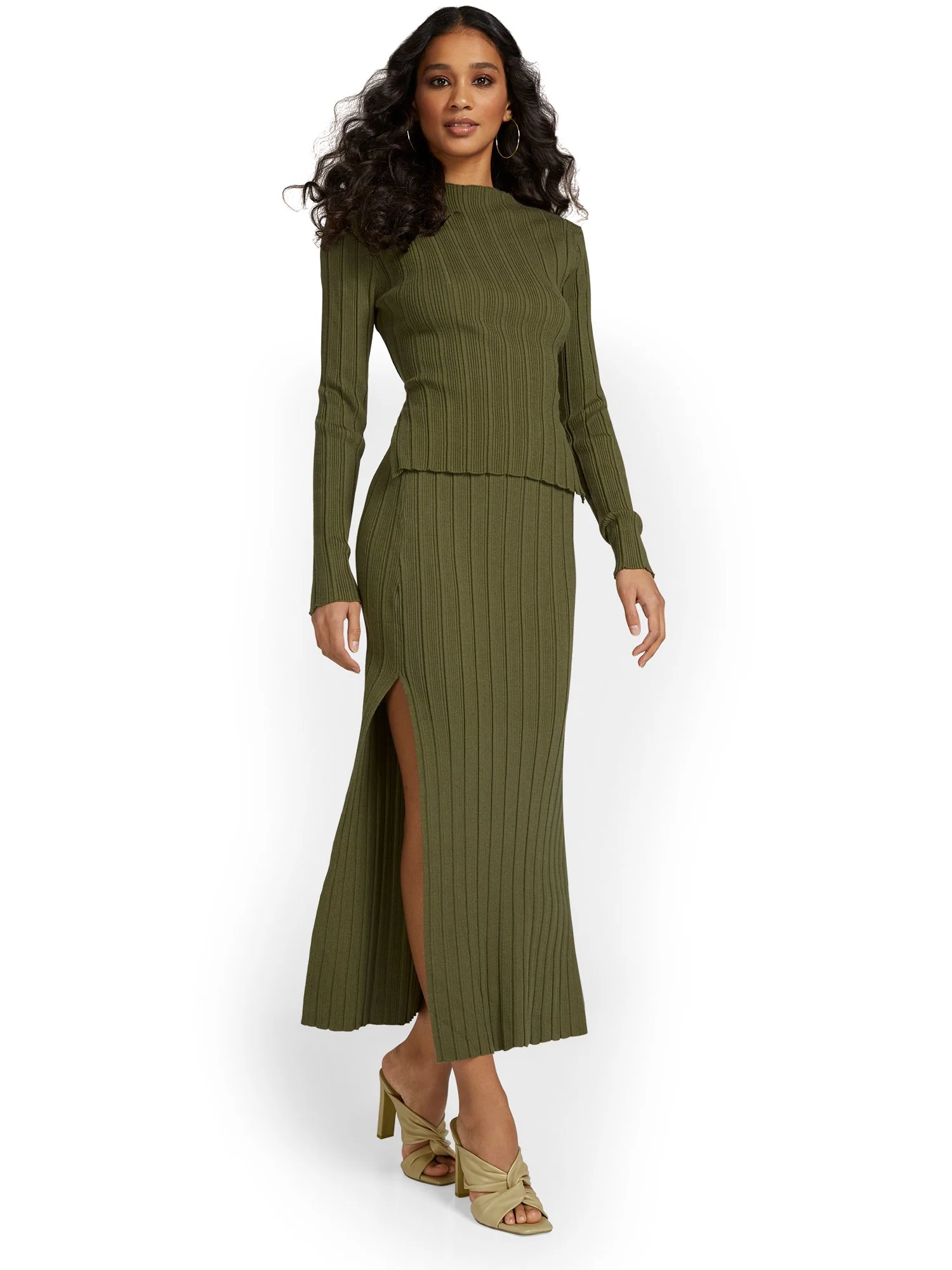 Beige Botany 2-Piece Ribbed Knit Open-Back Top & Maxi Skirt Set - Brands We Love - Image 11