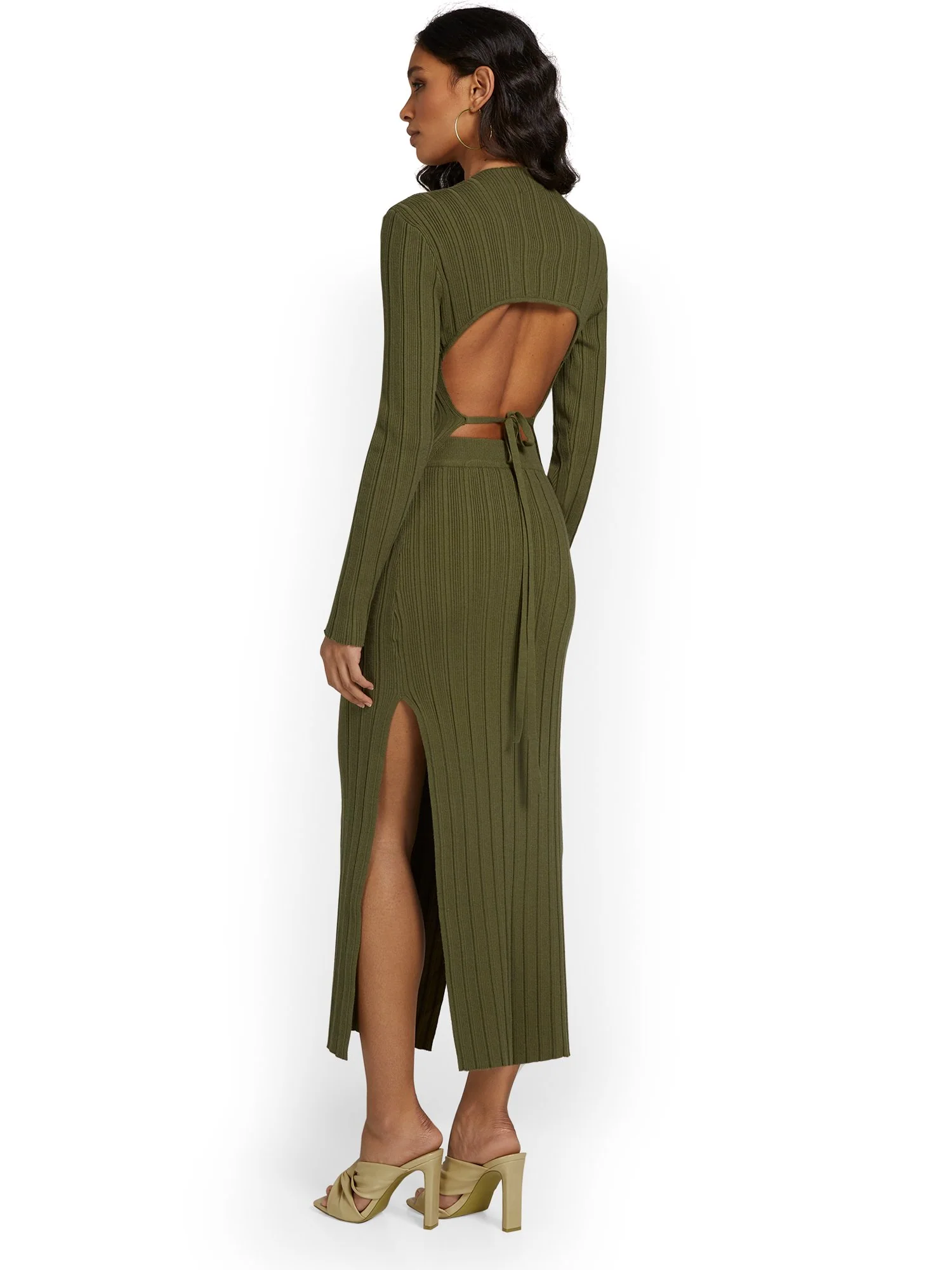 Beige Botany 2-Piece Ribbed Knit Open-Back Top & Maxi Skirt Set - Brands We Love - Image 13