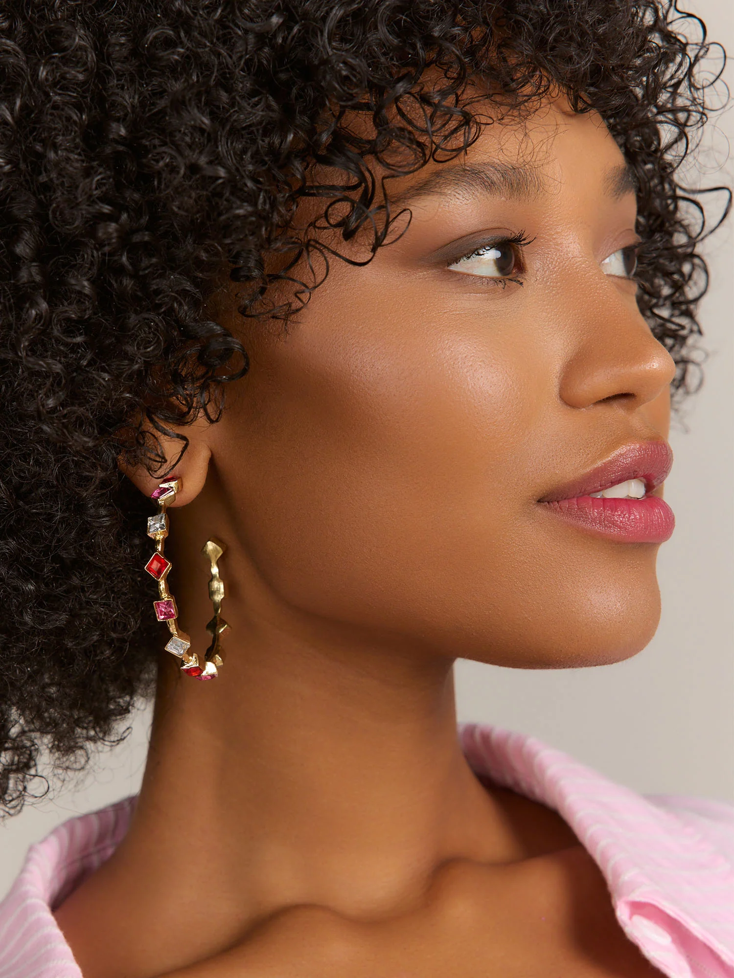 Rainbow Gemstone Hoop Earrings - Image 3