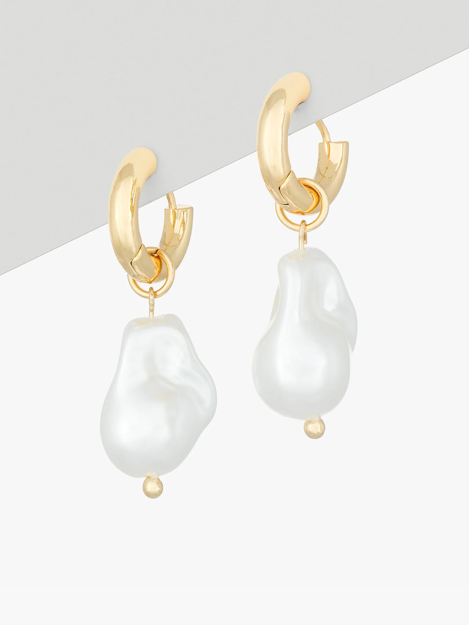 14K Gold Pearl Drop Huggie - Image 2
