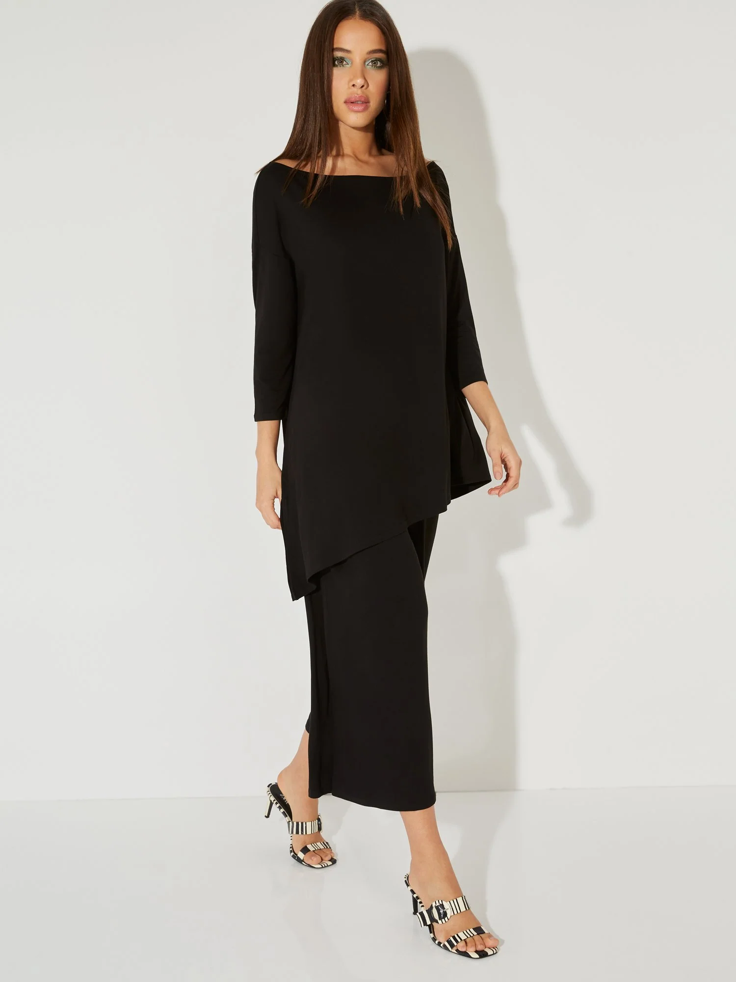3/4-Sleeve Bateau-Neck Asymmetrical Top - NY&C Style System