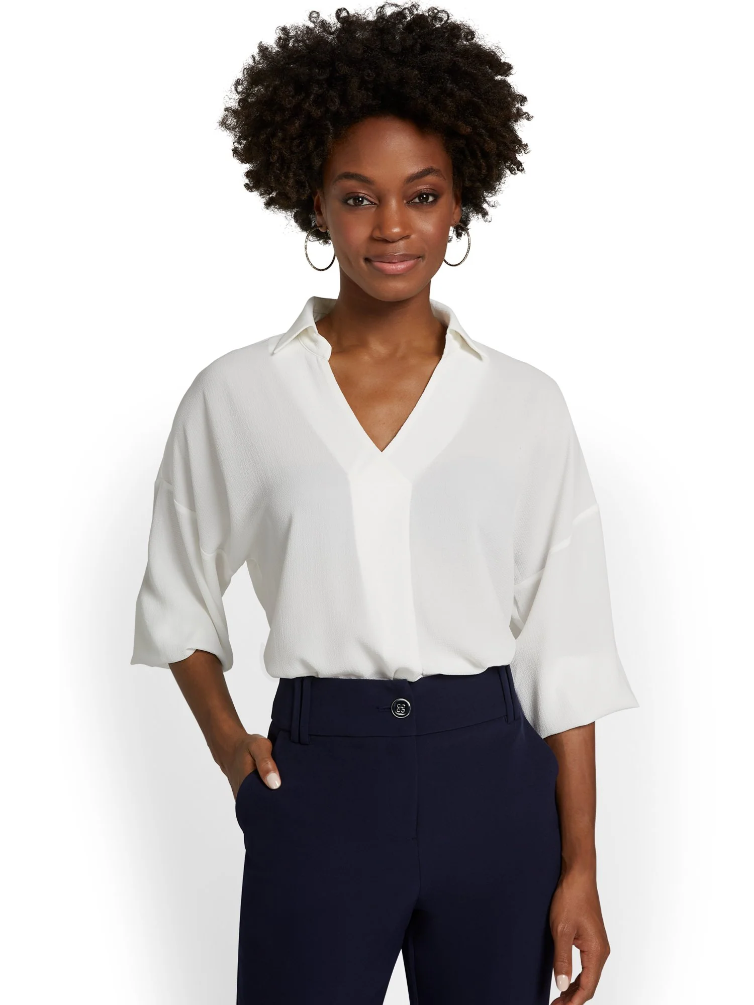 3/4-Sleeve Collar Blouse - Image 2