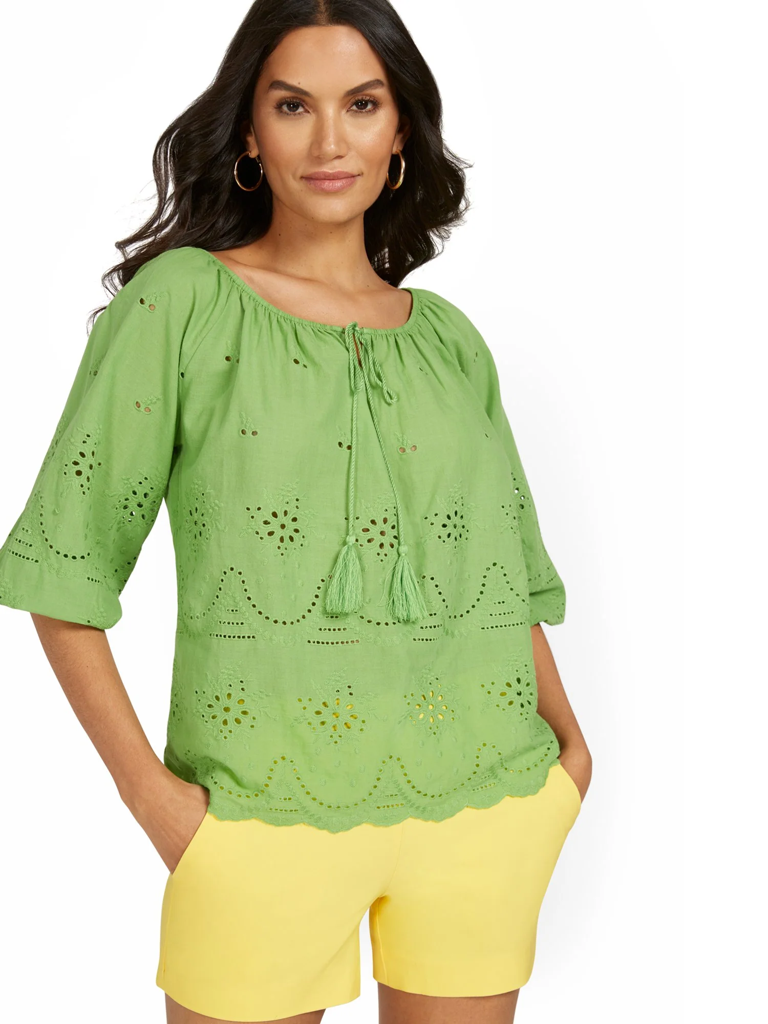 3/4-Sleeve Eyelet Top - Image 6