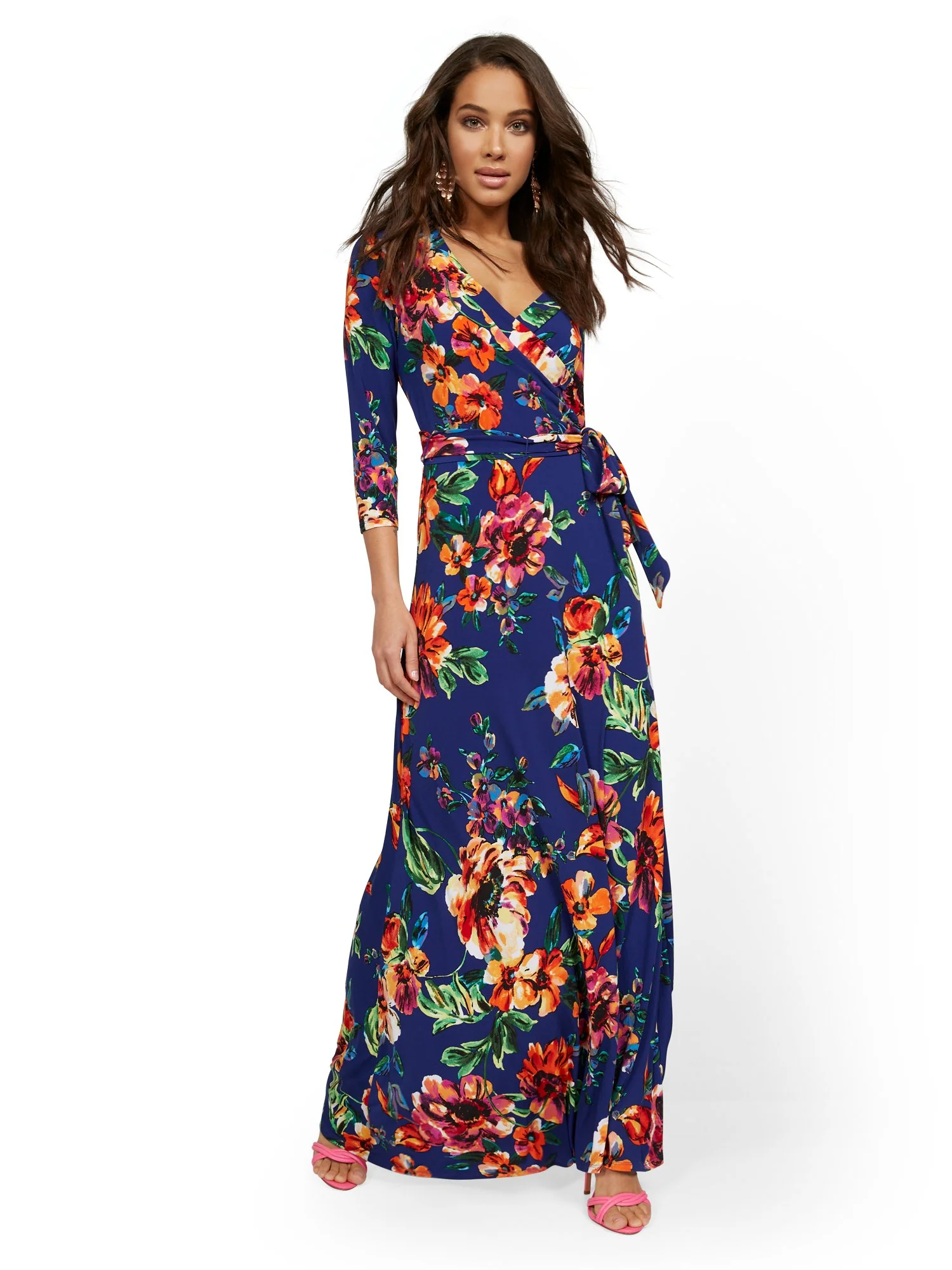 3/4-Sleeve Tie-Front Maxi Dress - Image 5