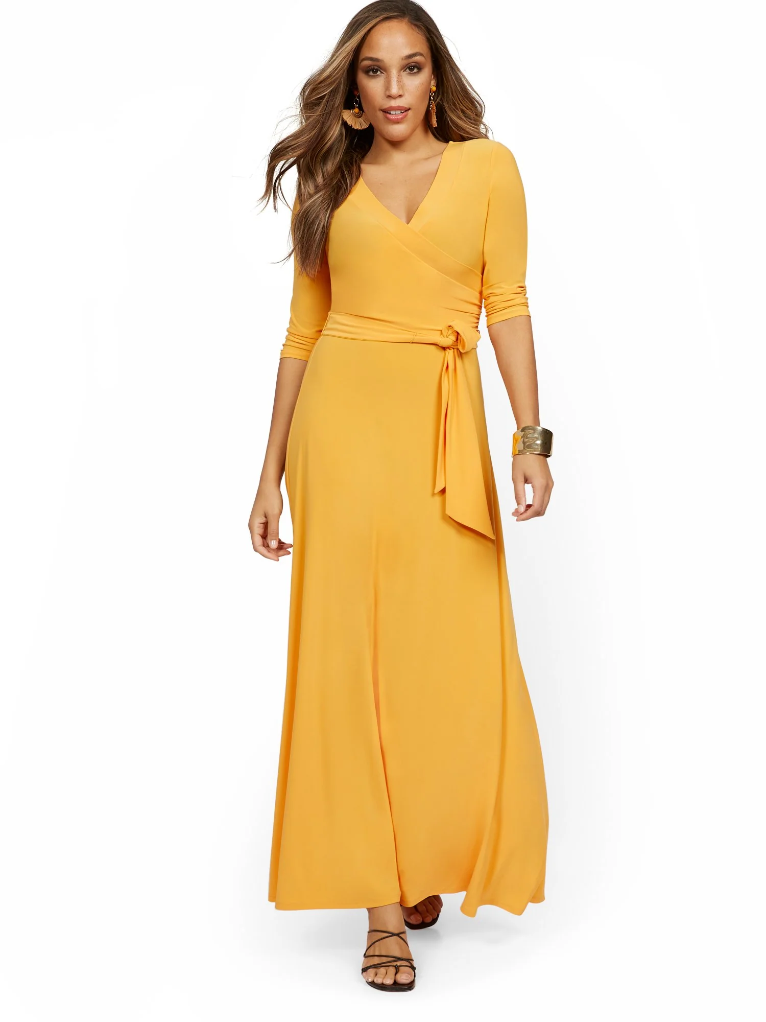 3/4-Sleeve Tie-Front Maxi Dress - Image 12