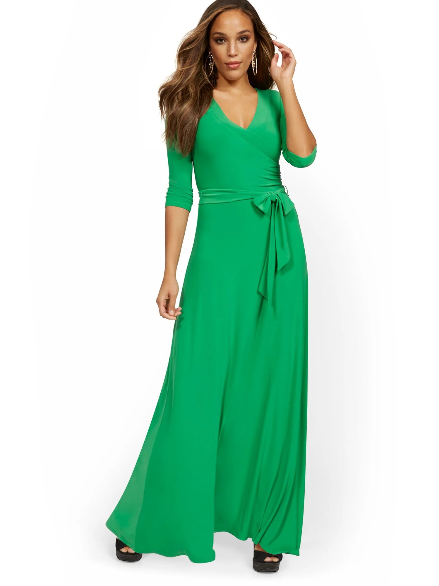 3/4-Sleeve Tie-Front Maxi Dress - Image 8