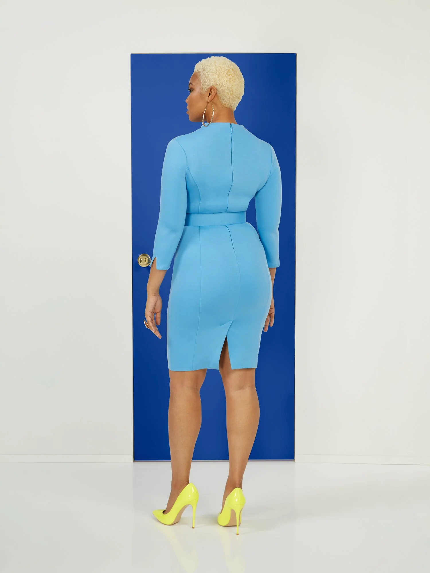3/4-Sleeve V-Neck Sheath Ponte Dress - Superflex - Image 7