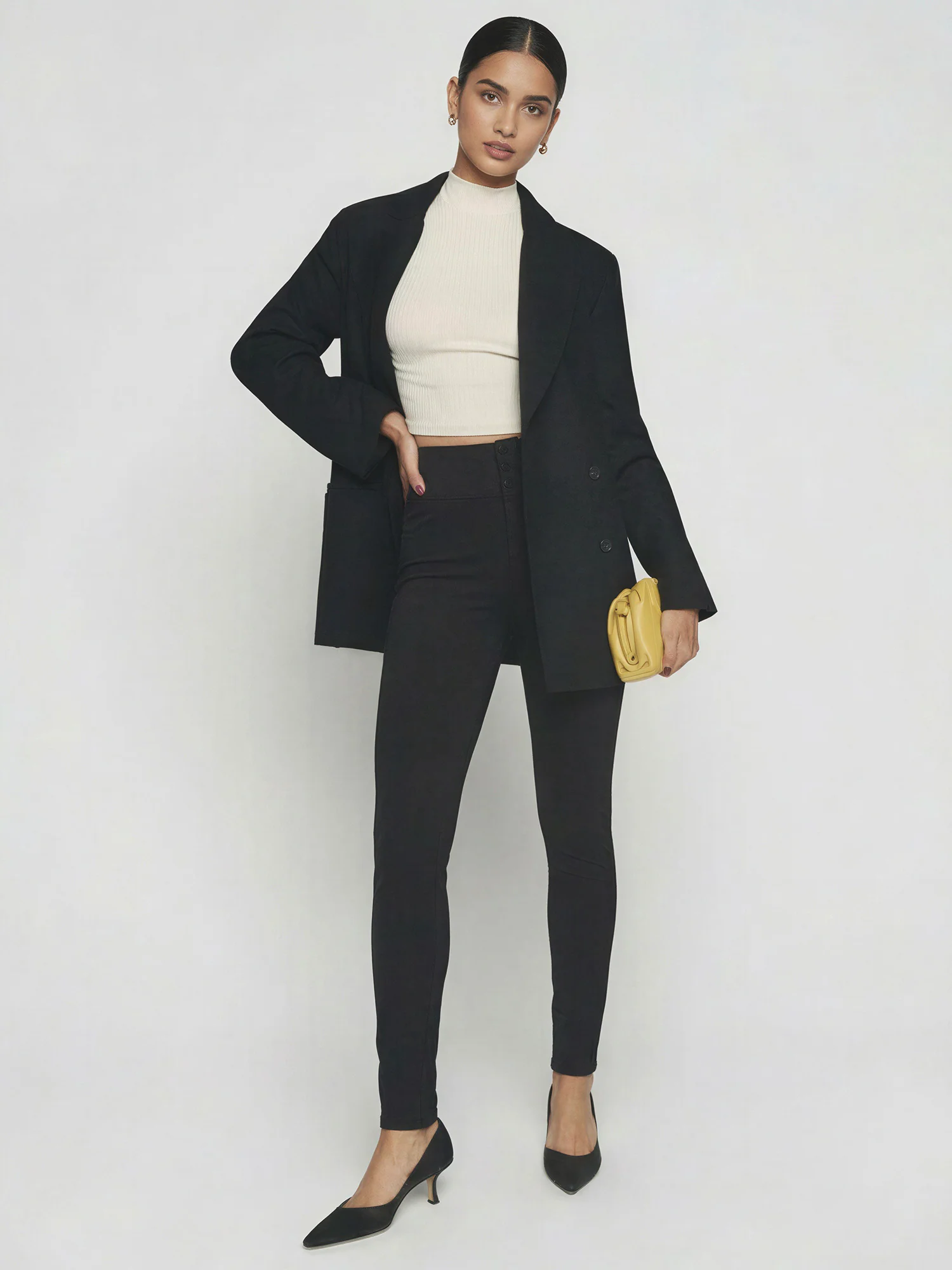 3 Button Mid Rise Skinny Pants