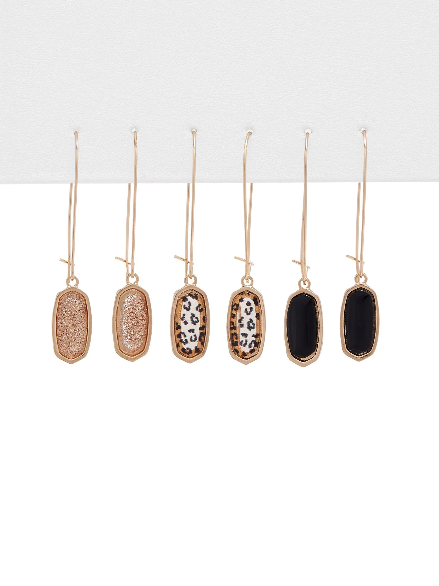 3-Piece Gold-Tone Leopard-Print Drop Earrings Set