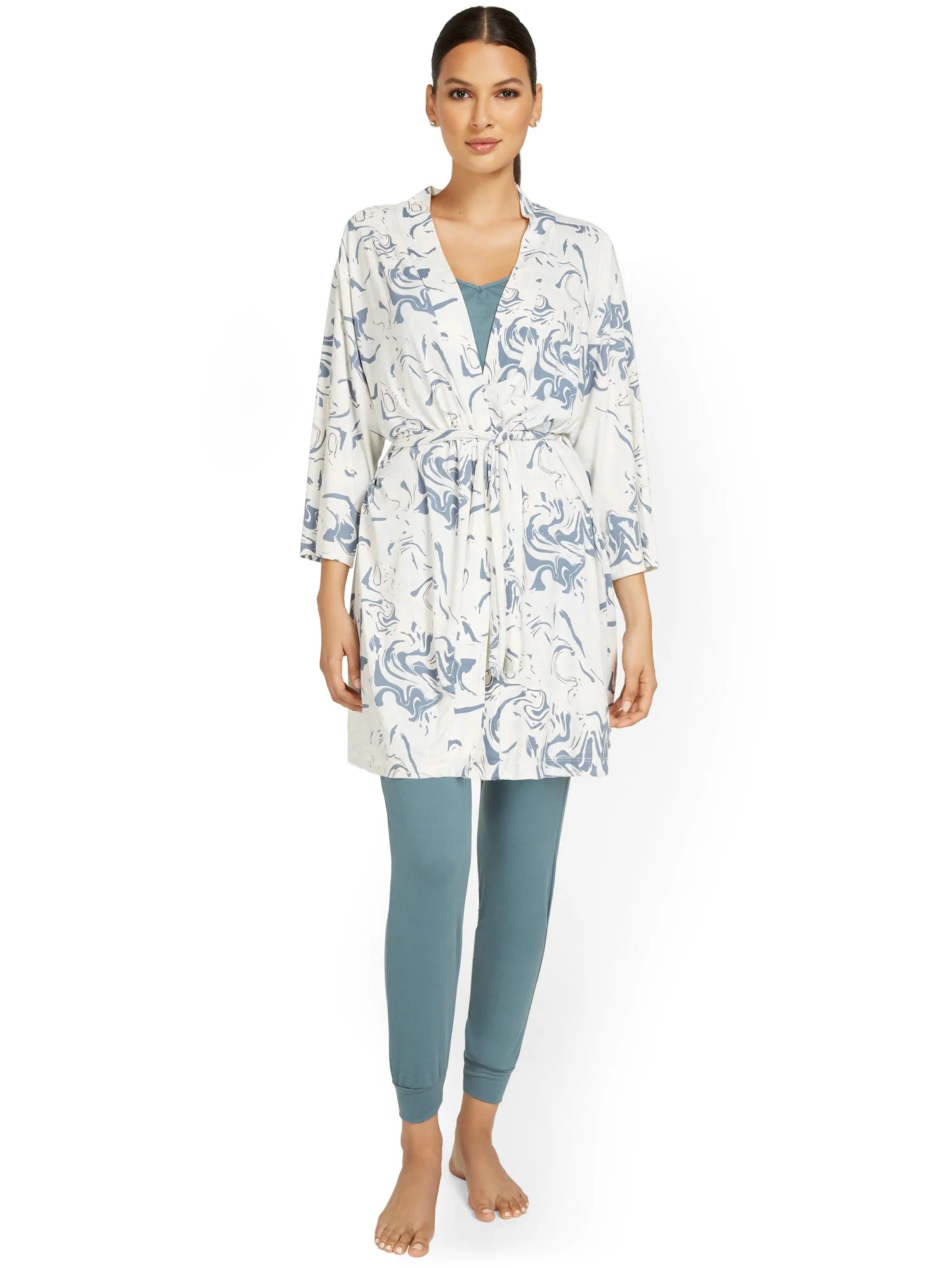 3-Piece Marble-Print Robe & Pajama Set - Image 2