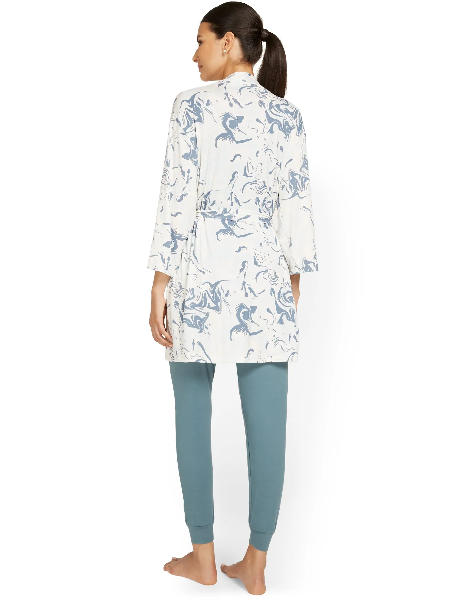 3-Piece Marble-Print Robe & Pajama Set - Image 3