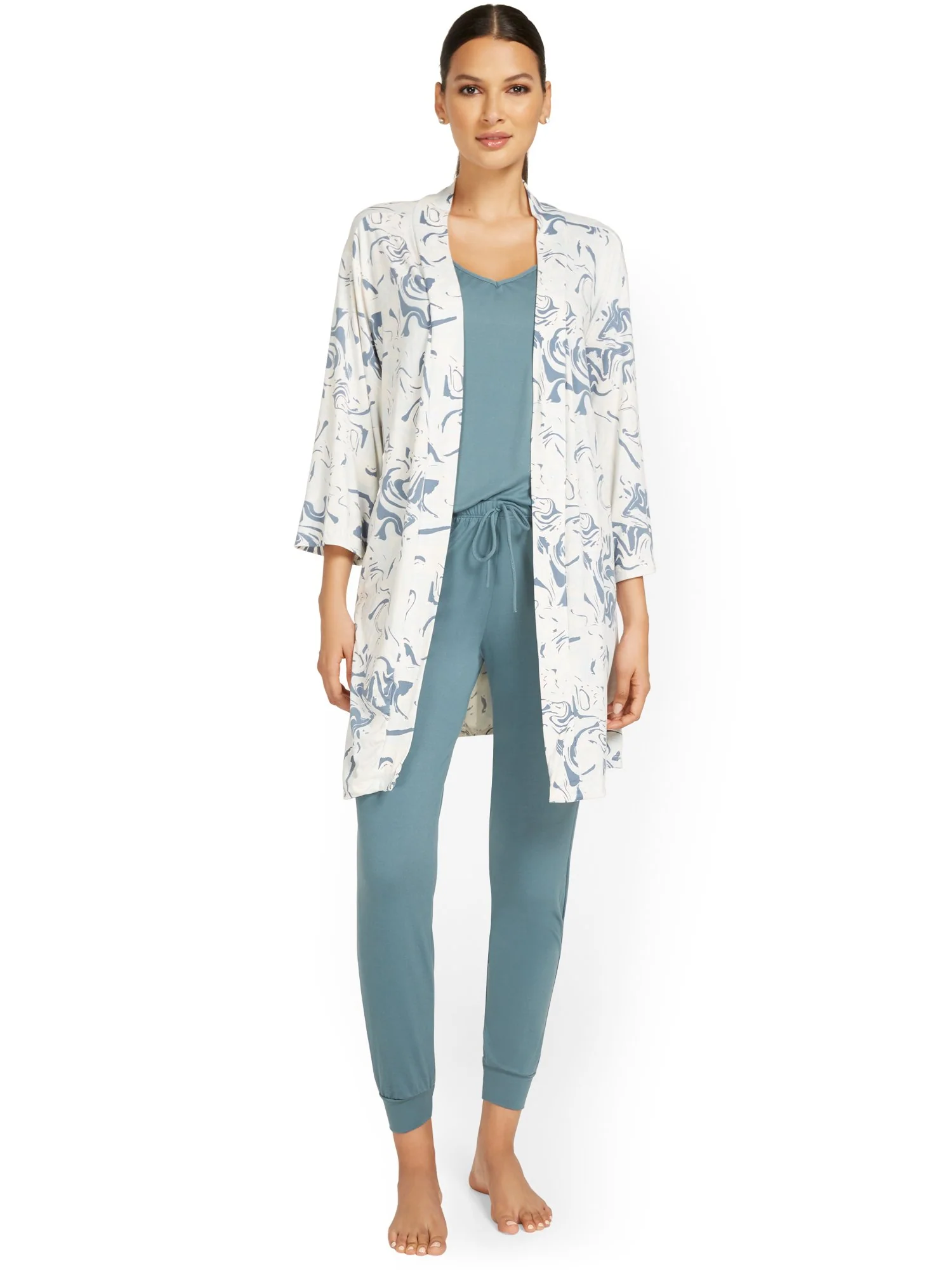 3-Piece Marble-Print Robe & Pajama Set - Image 4