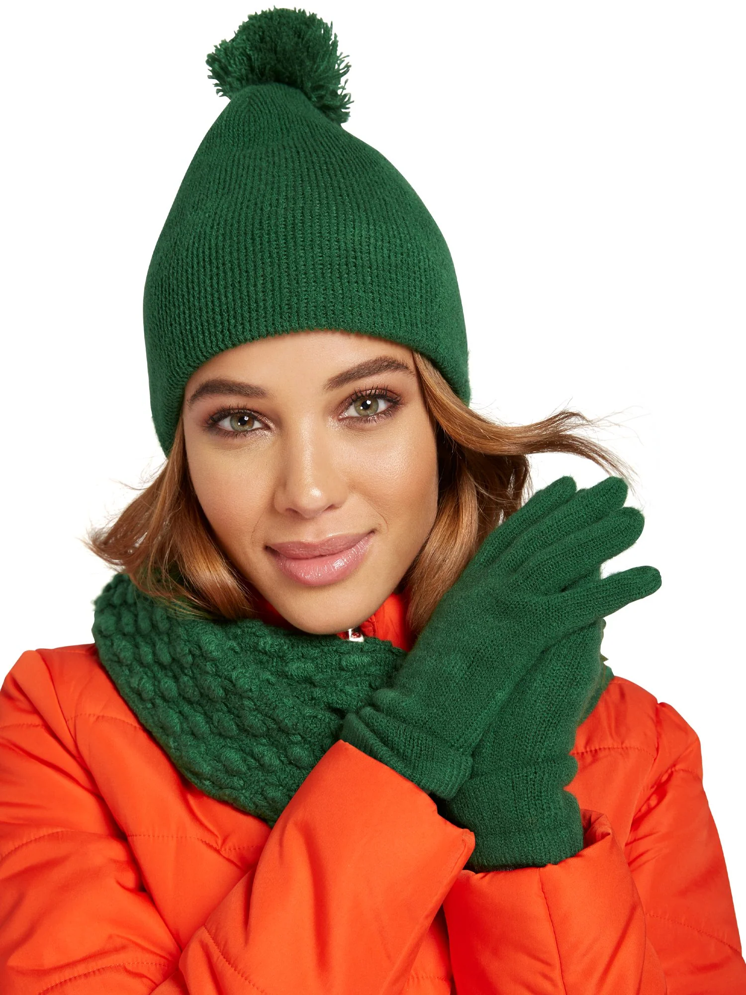 3-Piece Popcorn-Knit Scarf, Hat & Gloves Set - Image 8