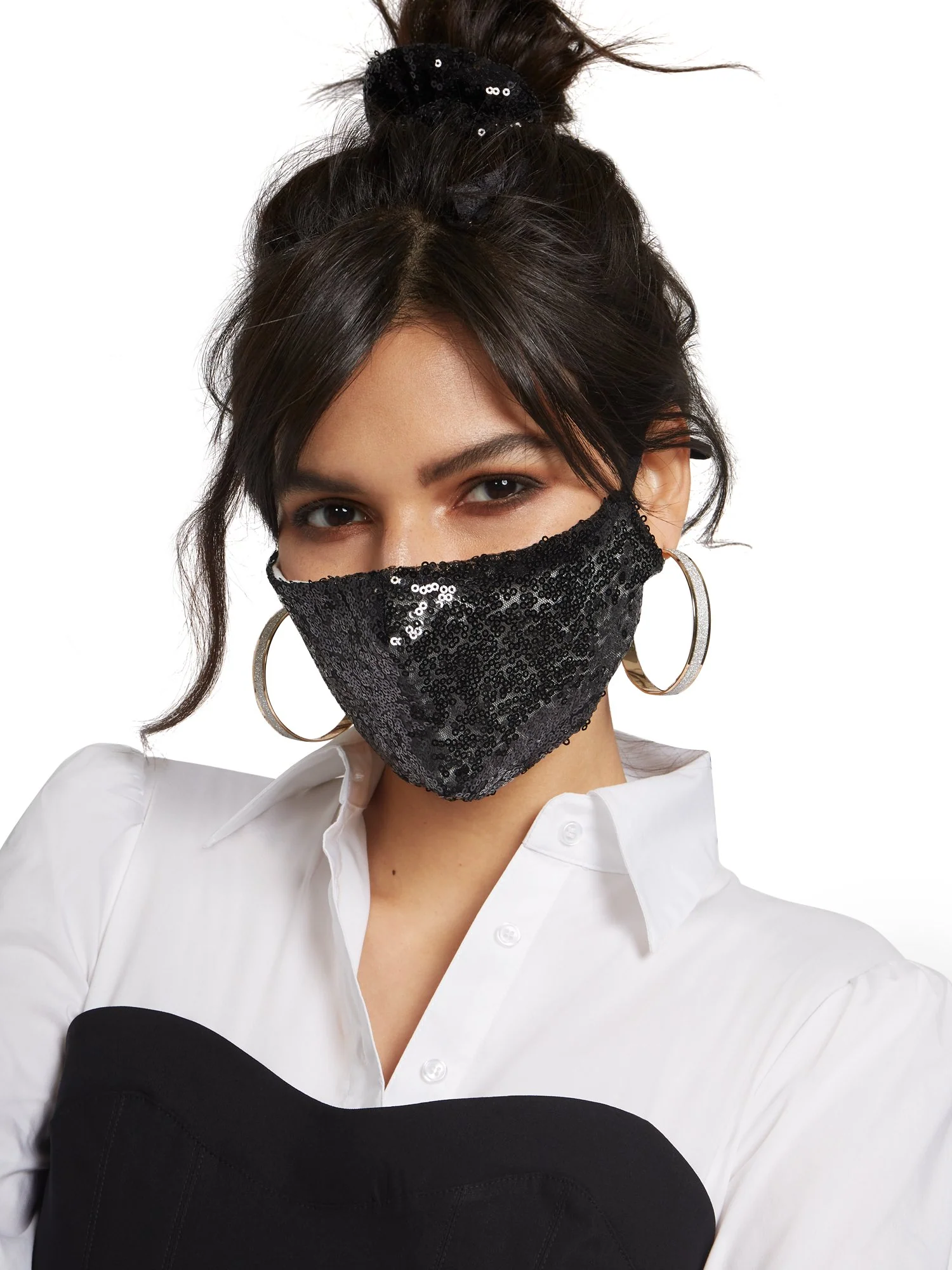 3-Piece Sequined Mask, Scrunchie & Hairband Set - Image 2