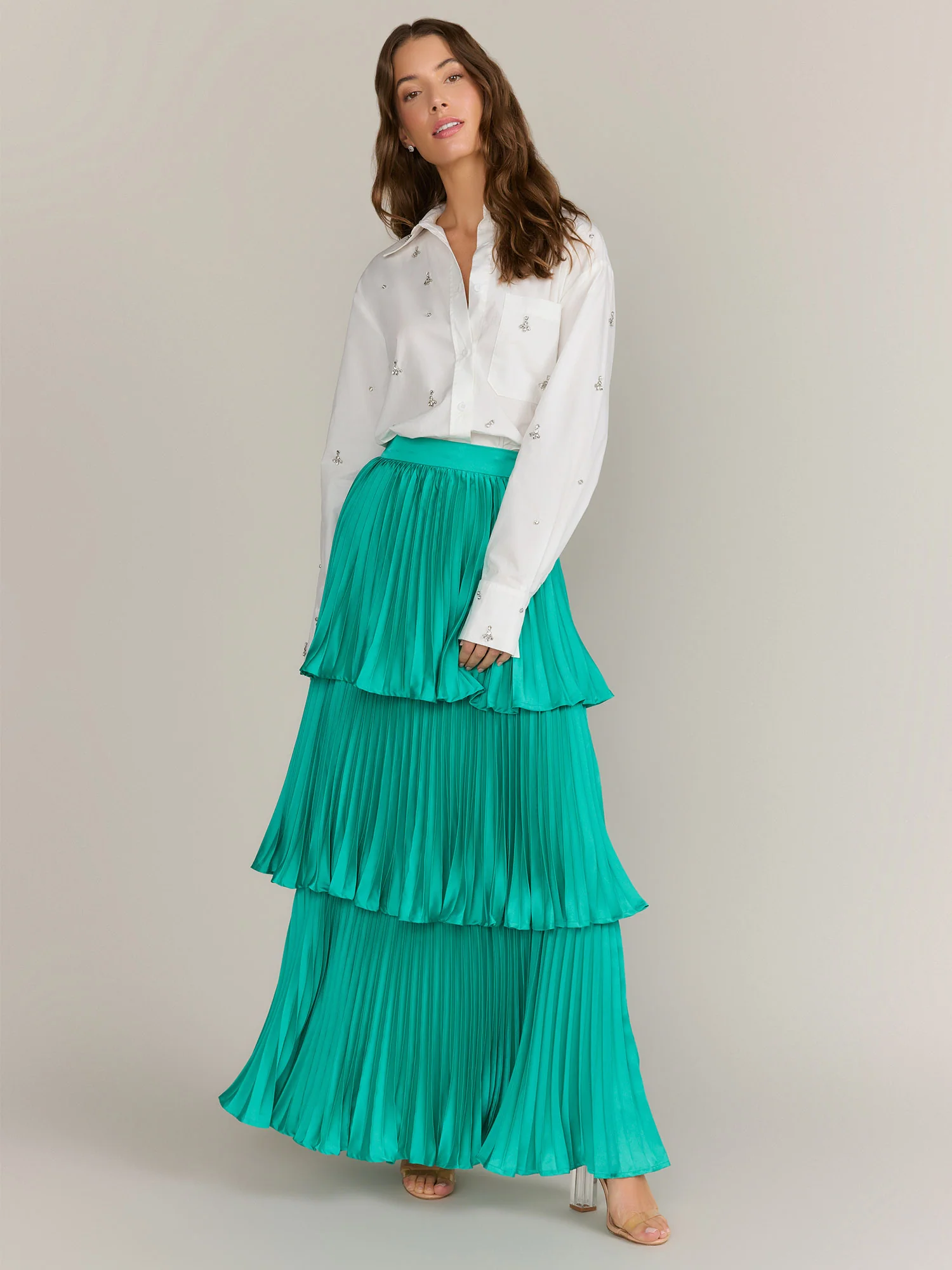 Flying Tomato Tiered Satin Maxi Skirt - Brands We Love - Image 2