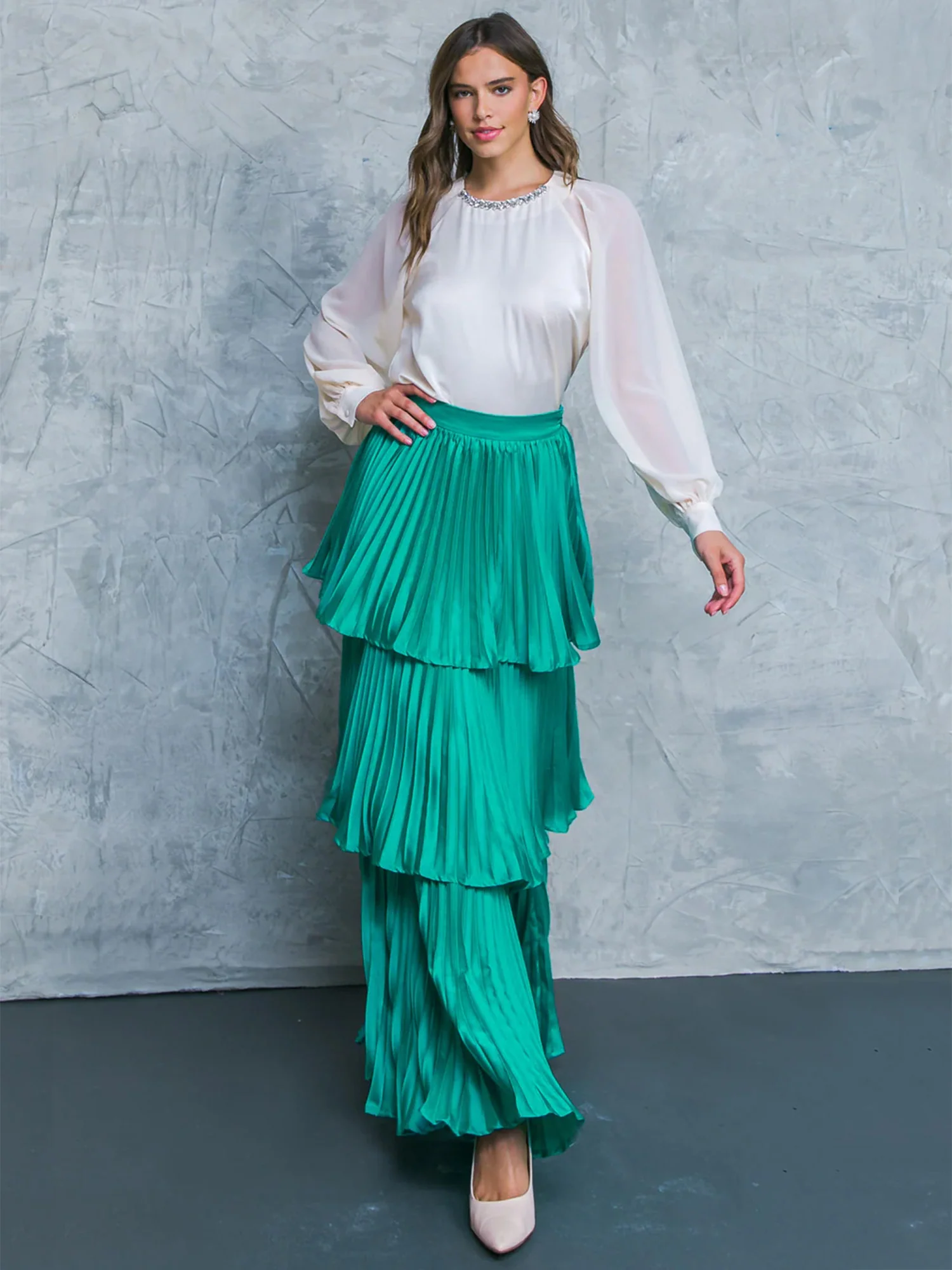 Flying Tomato Tiered Satin Maxi Skirt - Brands We Love - Image 3