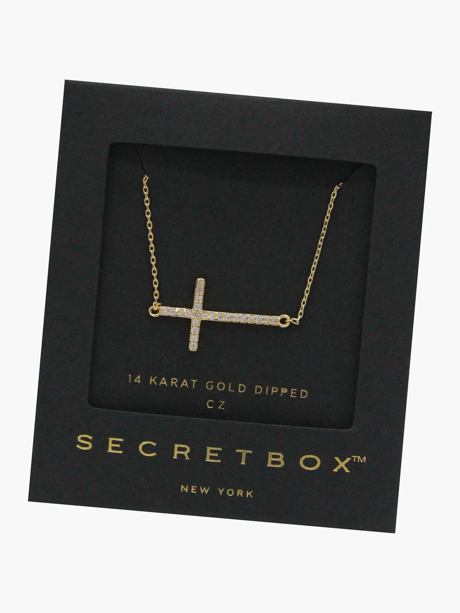 Secret Box 14K Gold Pave Stone Cross Necklace - Brands We Love - Image 2
