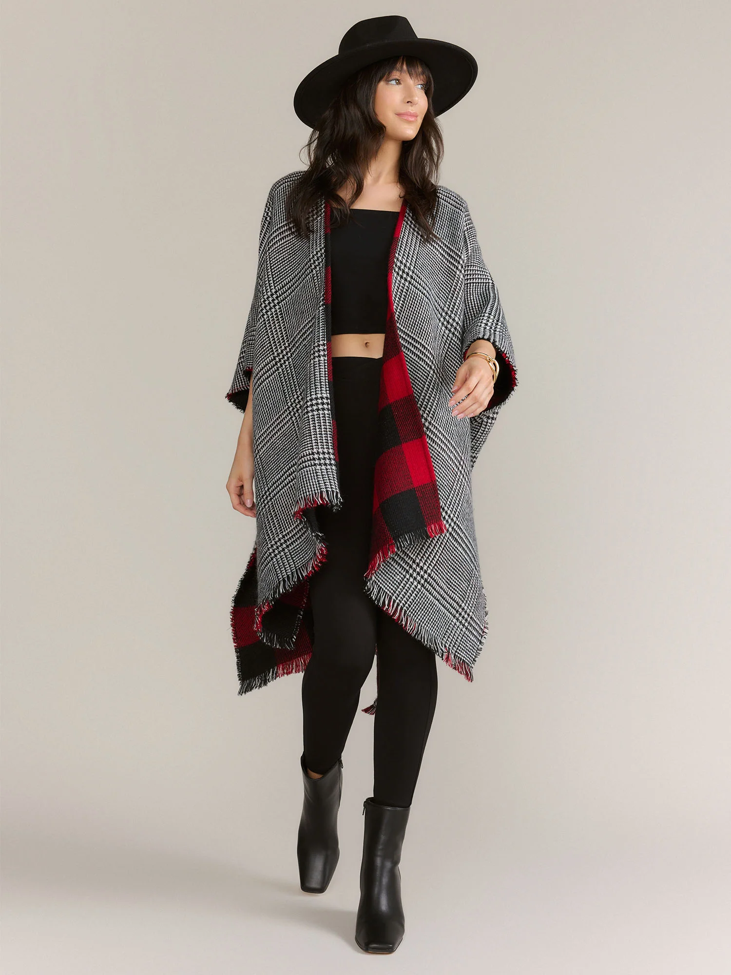 Reversible Plaid Print Ruana - Image 2